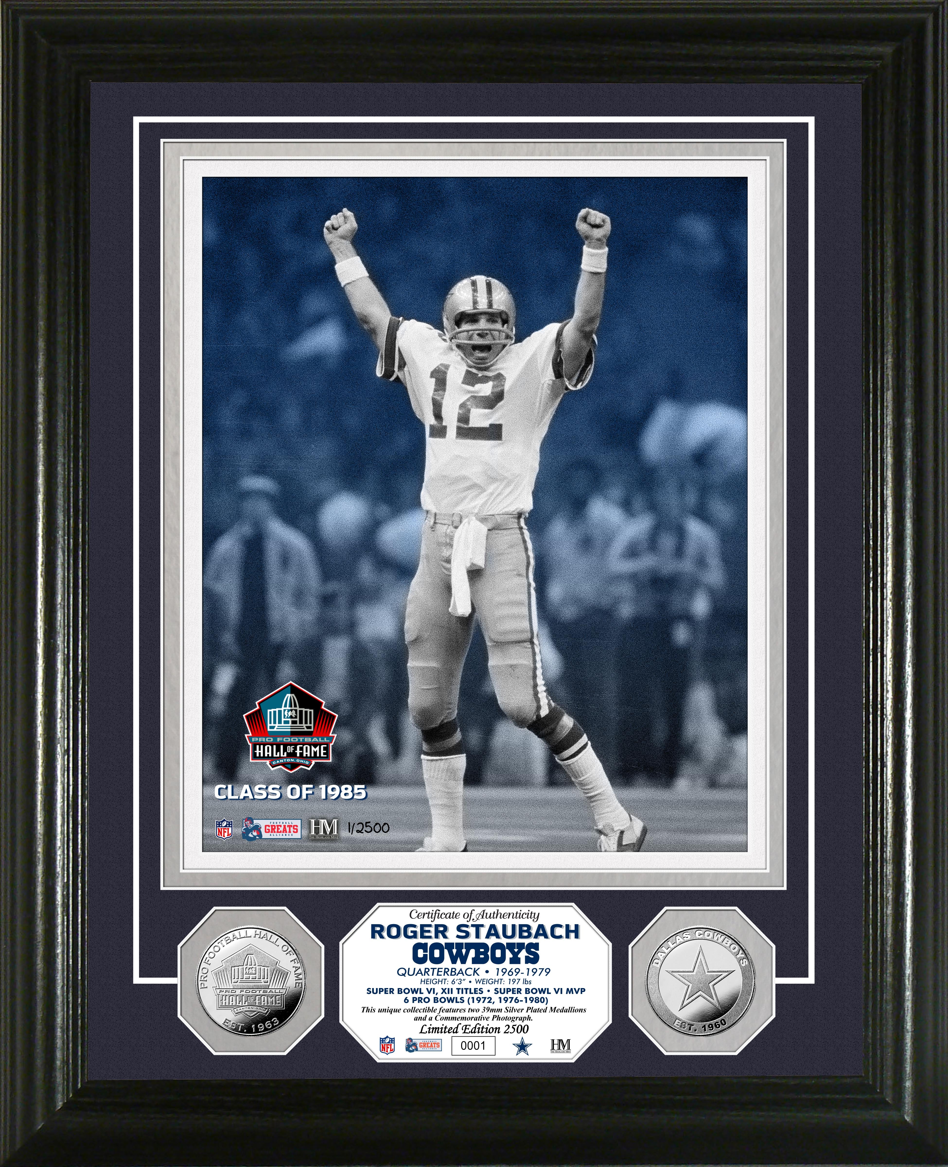 Roger Staubach Pro Football Hall of Fame Silver Coin Photo Mint