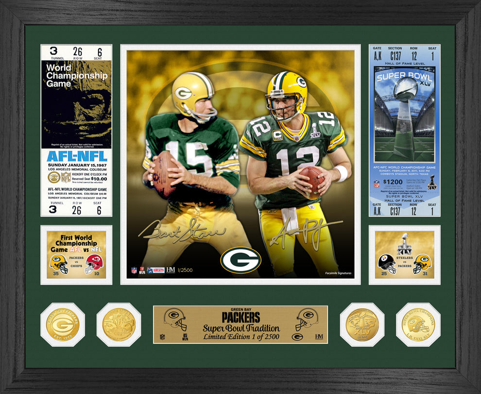 Bart Starr & Aaron Rodgers Packers Super Bowl Traditions Bronze Coin Photo Mint