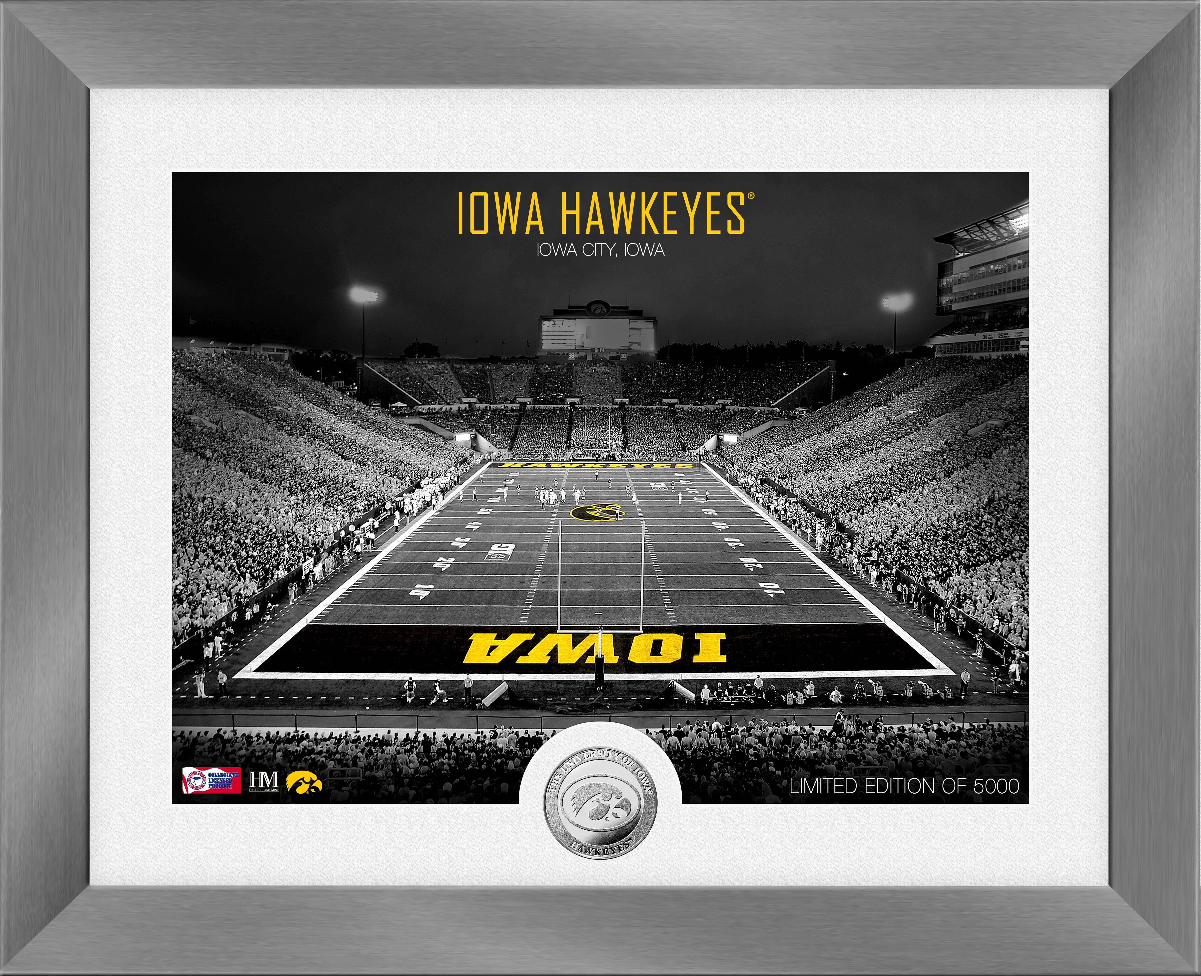 Iowa Hawkeyes Art Deco Stadium Silver Coin Photo Mint