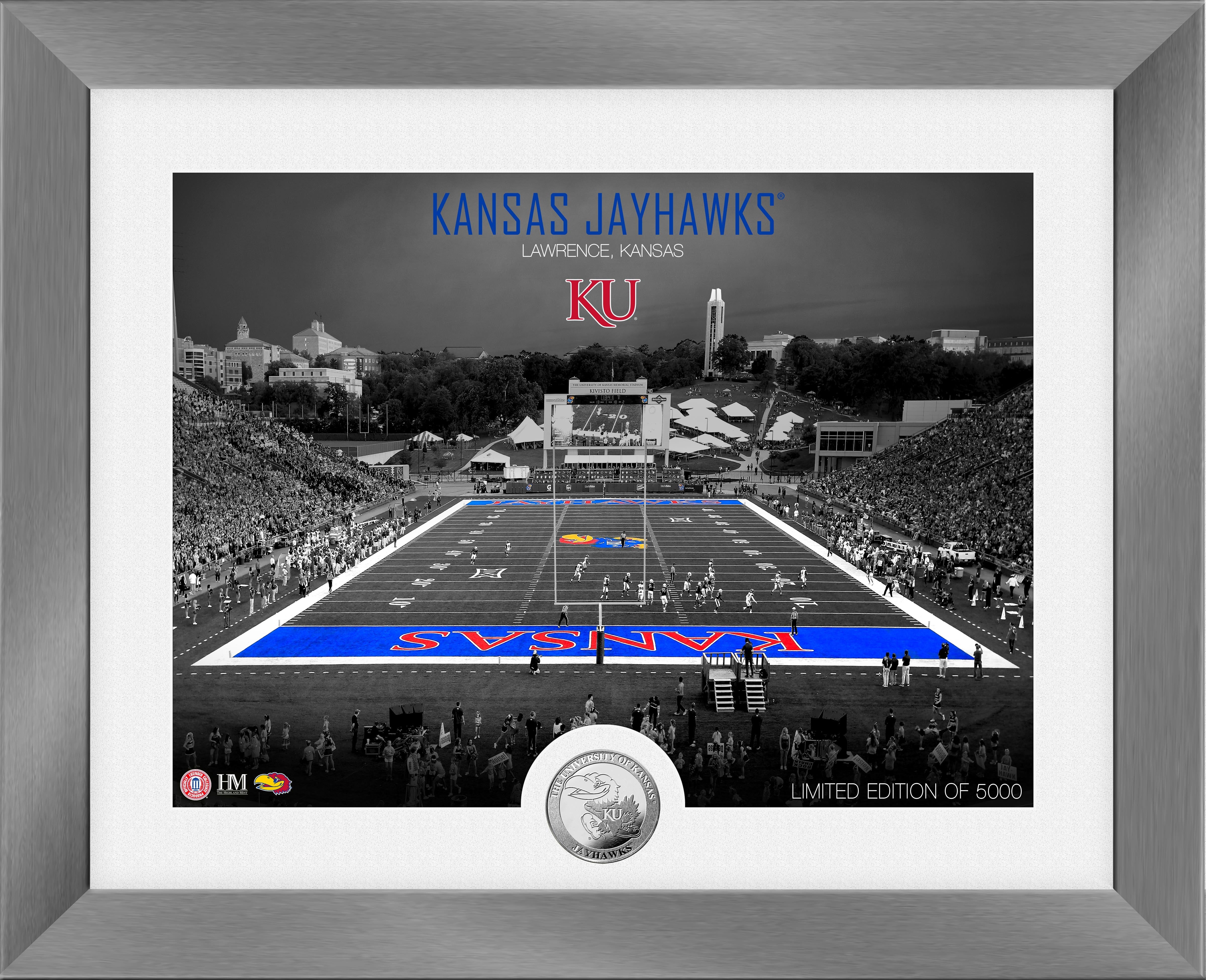 Kansas Jayhawks Art Deco Stadium Silver Coin Photo Mint