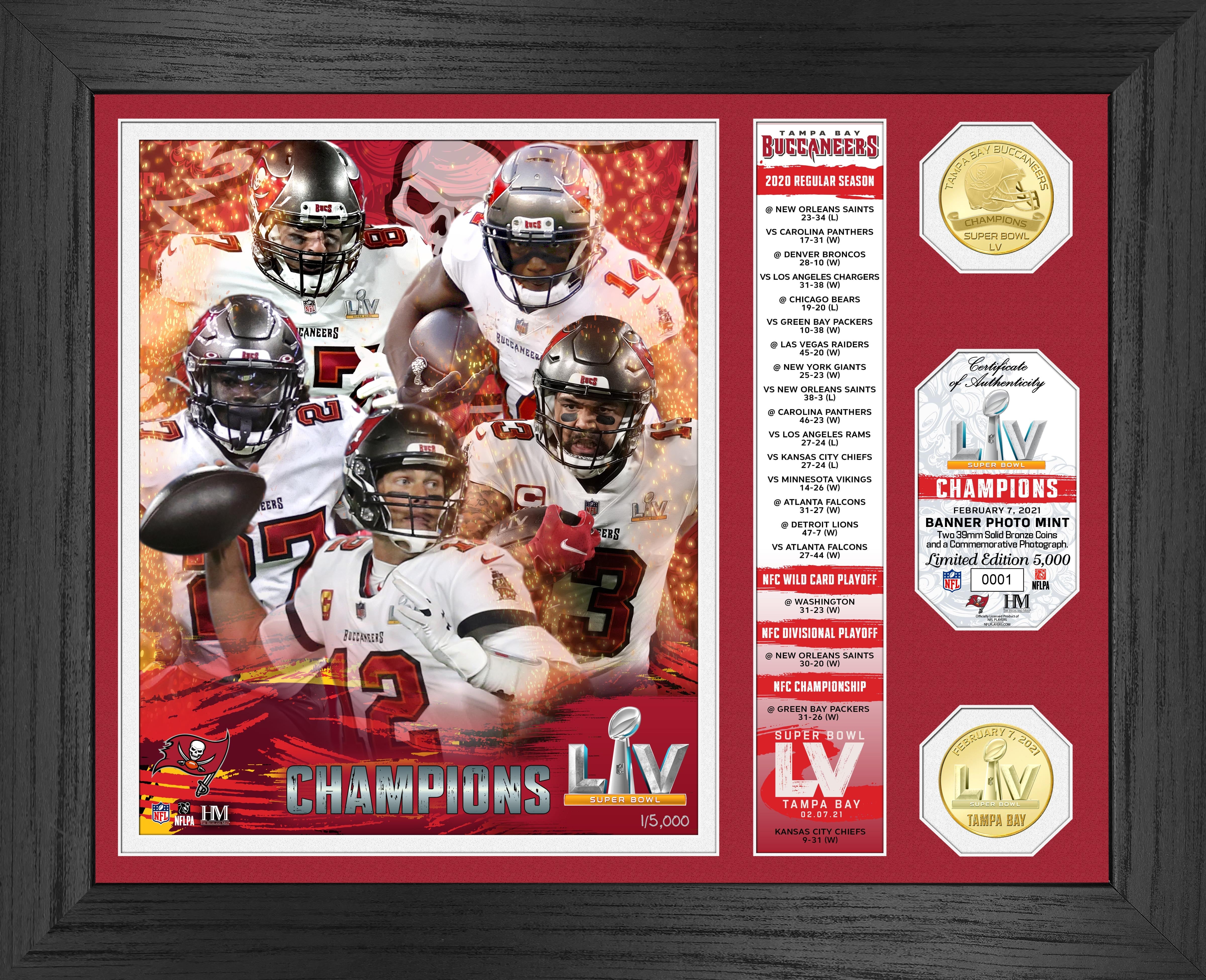 Tampa Bay Buccaneers Super Bowl 55 Champions Banner Bronze Coin Photo Mint
