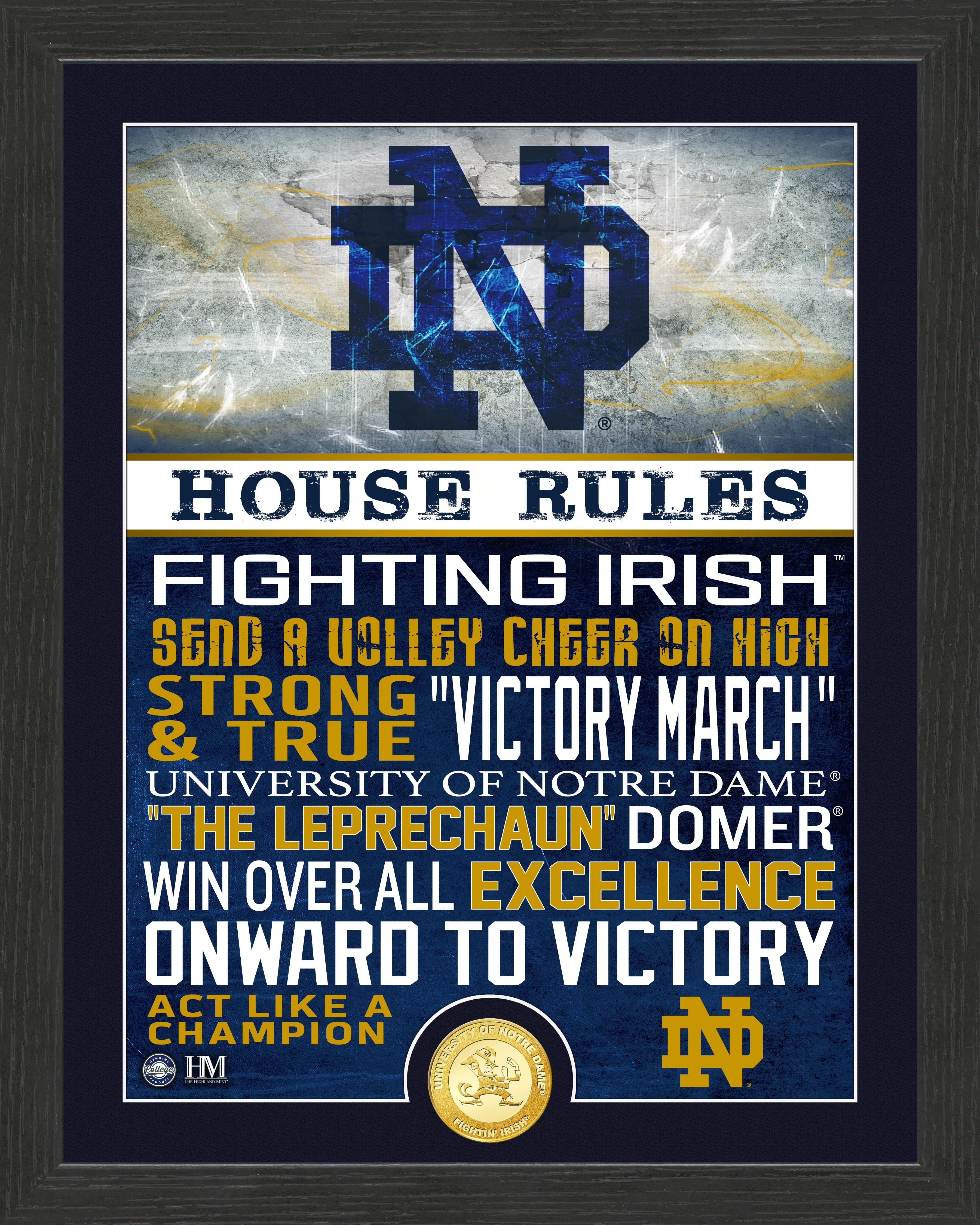 University of Notre Dame Fighitng Irish House Rules Bronze Coin Photo Mint