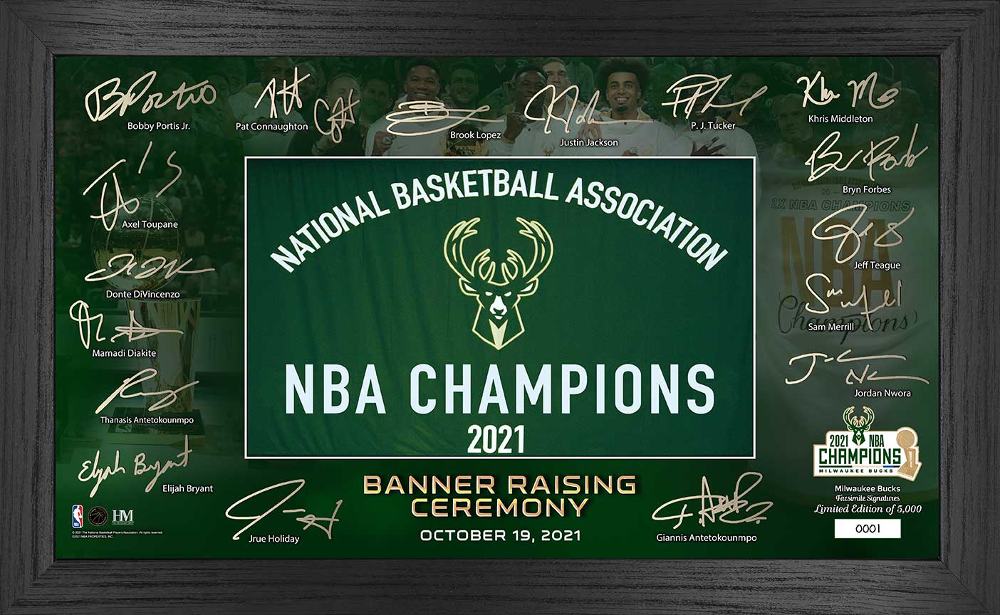 Milwaukee Bucks 2021 Banner Raising Signature Framed Photo