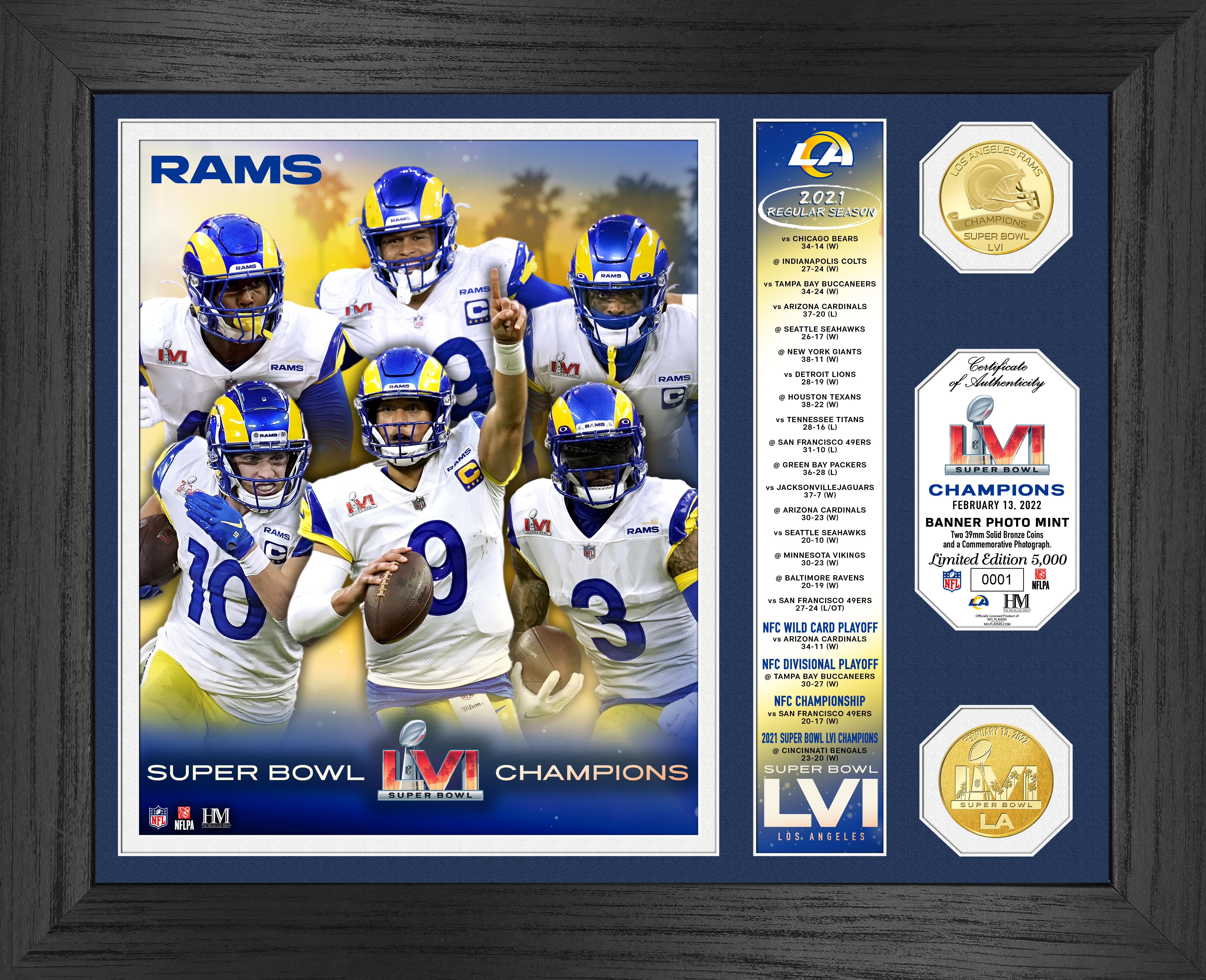 Los Angeles Rams Super Bowl 56 Champions Banner Bronze Coin Photo Mint