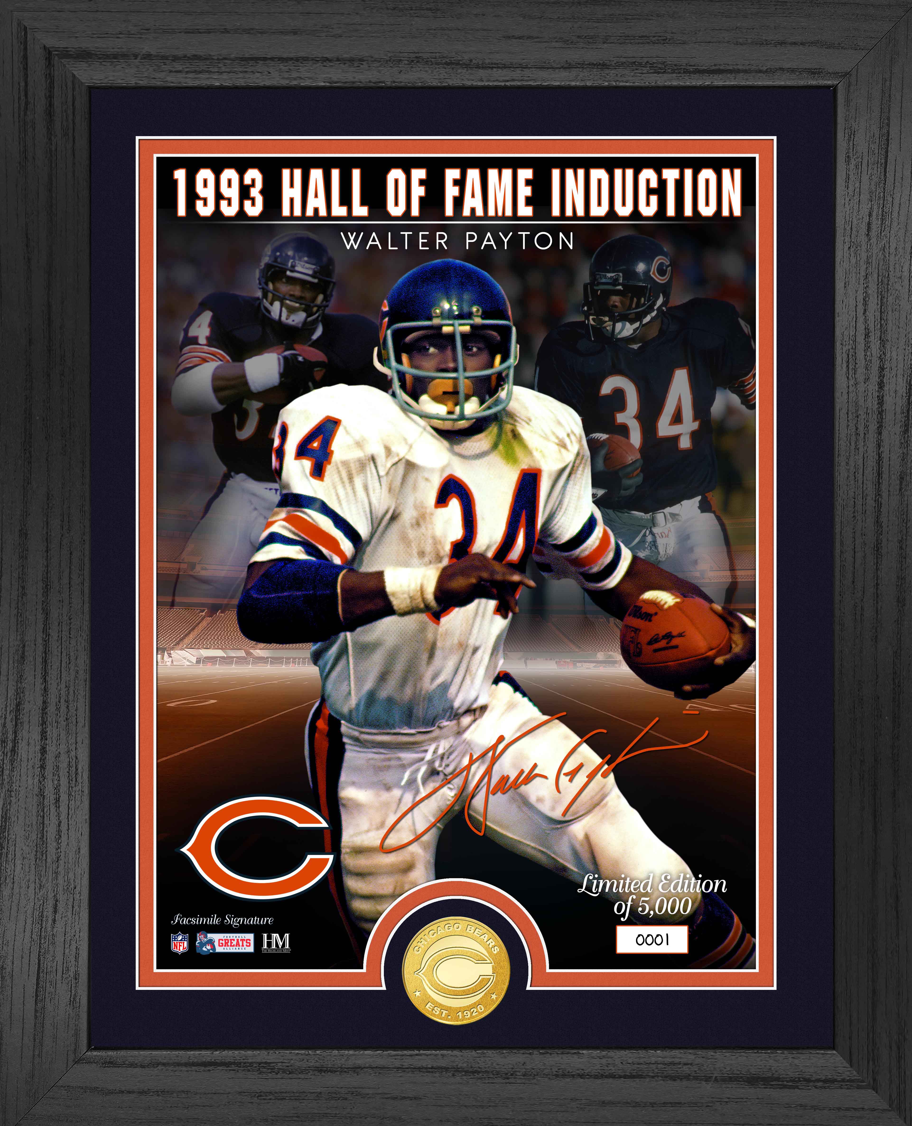 Walter Payton Bears Hall of Fame Induction Bronze Coin Signature Photo Mint