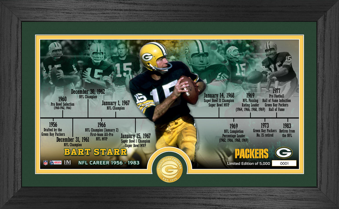 Bart Starr Packers Career Timeline Bronze Coin Pano Photo Mint