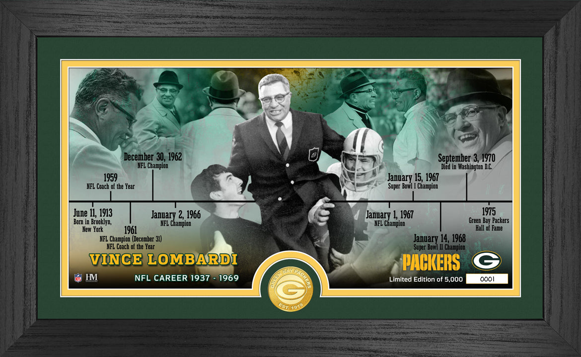 Vince Lombardi Packers Career Timeline Bronze Coin Pano Photo Mint