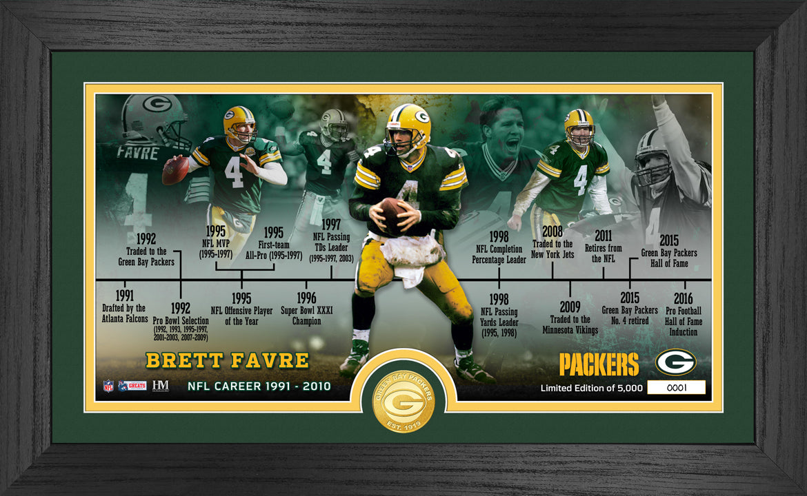 Brett Favre Career Timeline Bronze Coin Pano Photo Mint