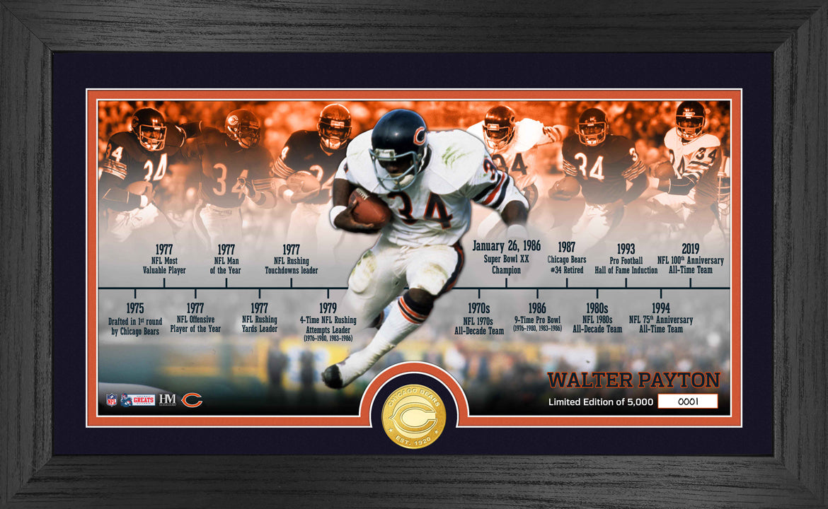 Walter Payton Bears Career Timeline Bronze Coin Pano Photo Mint