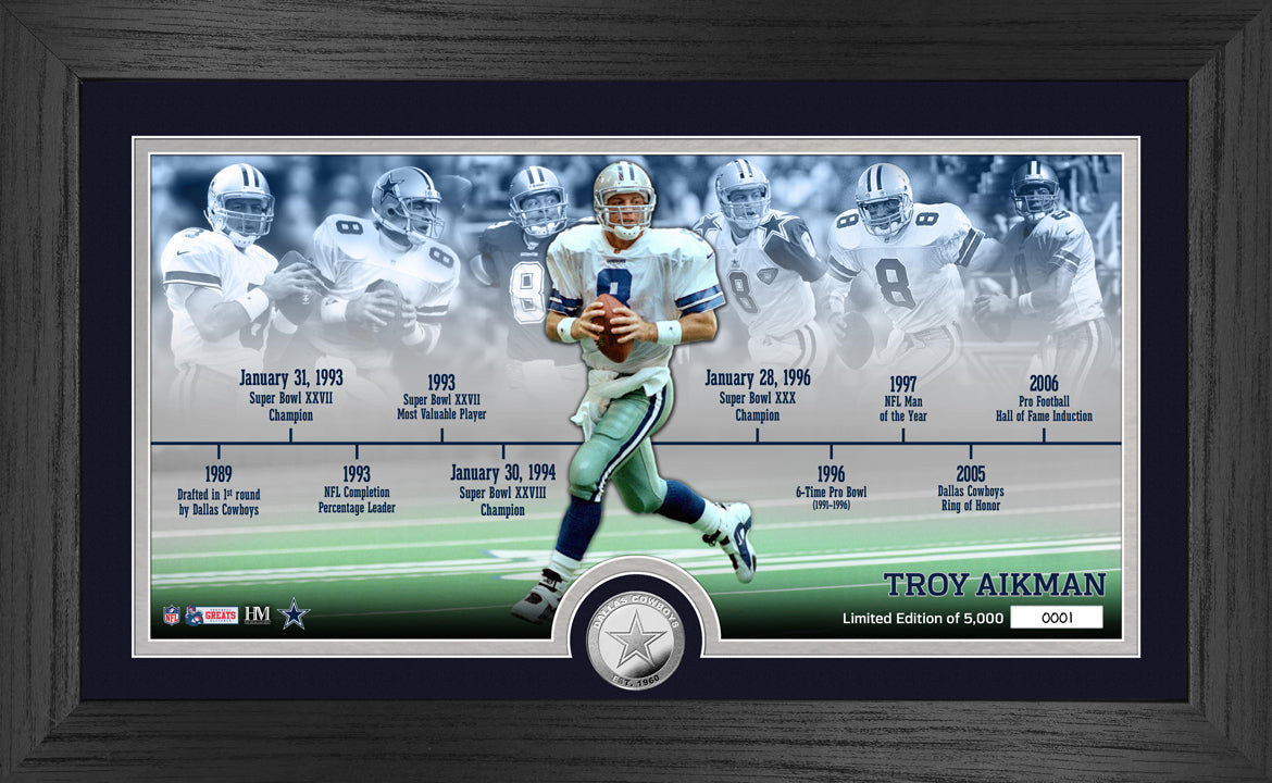 Troy Aikman Cowboys Career Timeline Silver Coin Pano Photo Mint