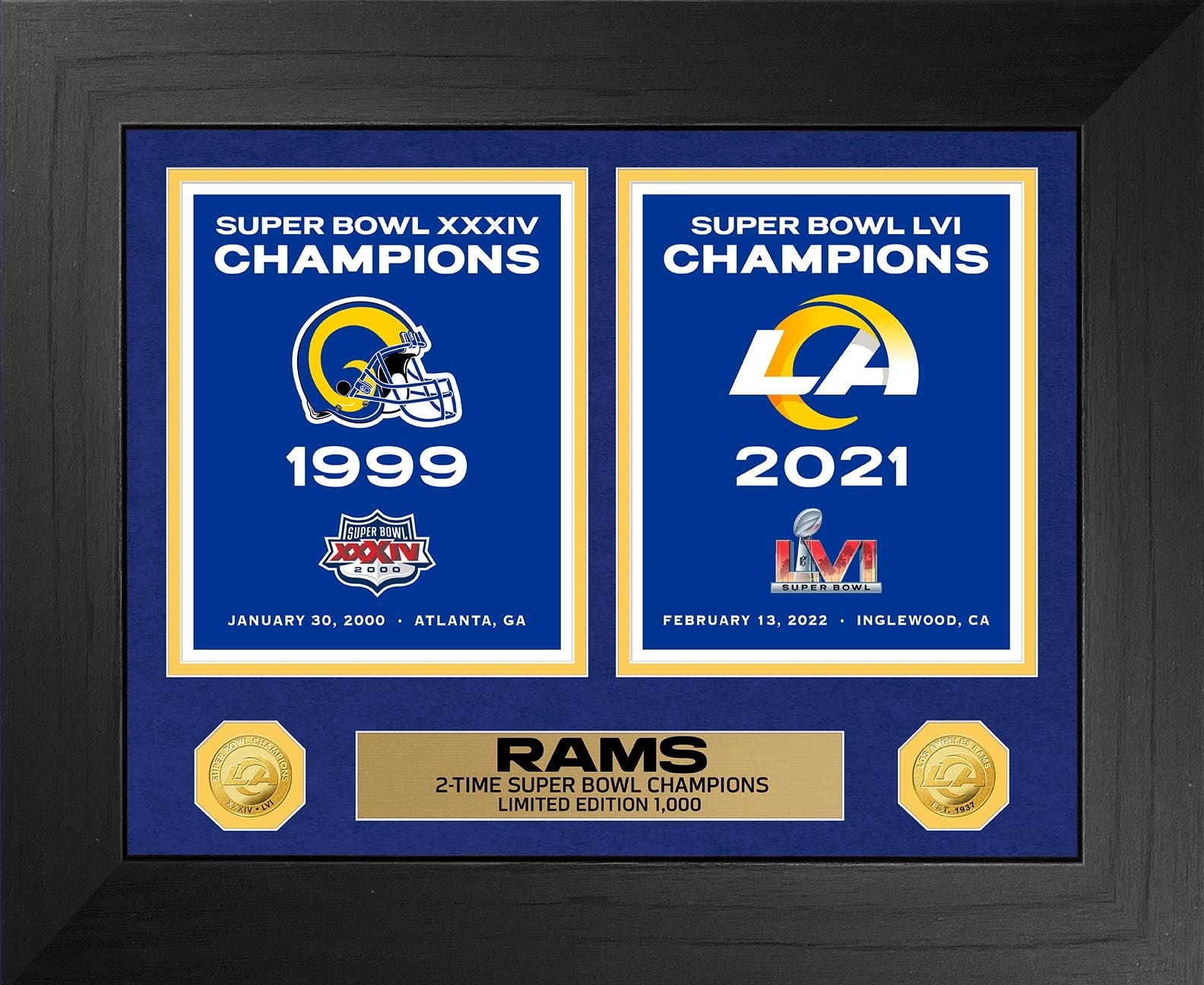 Los Angeles Rams Super Bowl Deluxe Banner Collection Gold Coin Photo Mint
