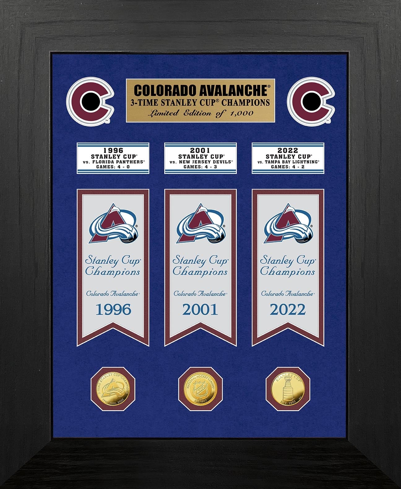 Colorado Avalanche Deluxe Stanley Cup Banners Bronze Coin Photo Mint