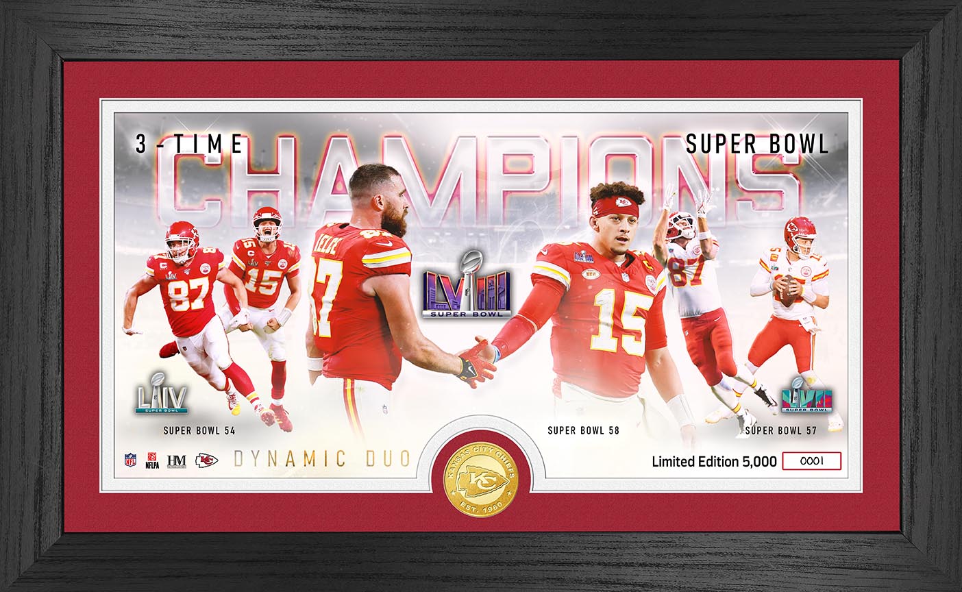 Mahomes & Kelce 3 â€“ Time Super Bowl Champions Pano Bronze Coin Photo Mint