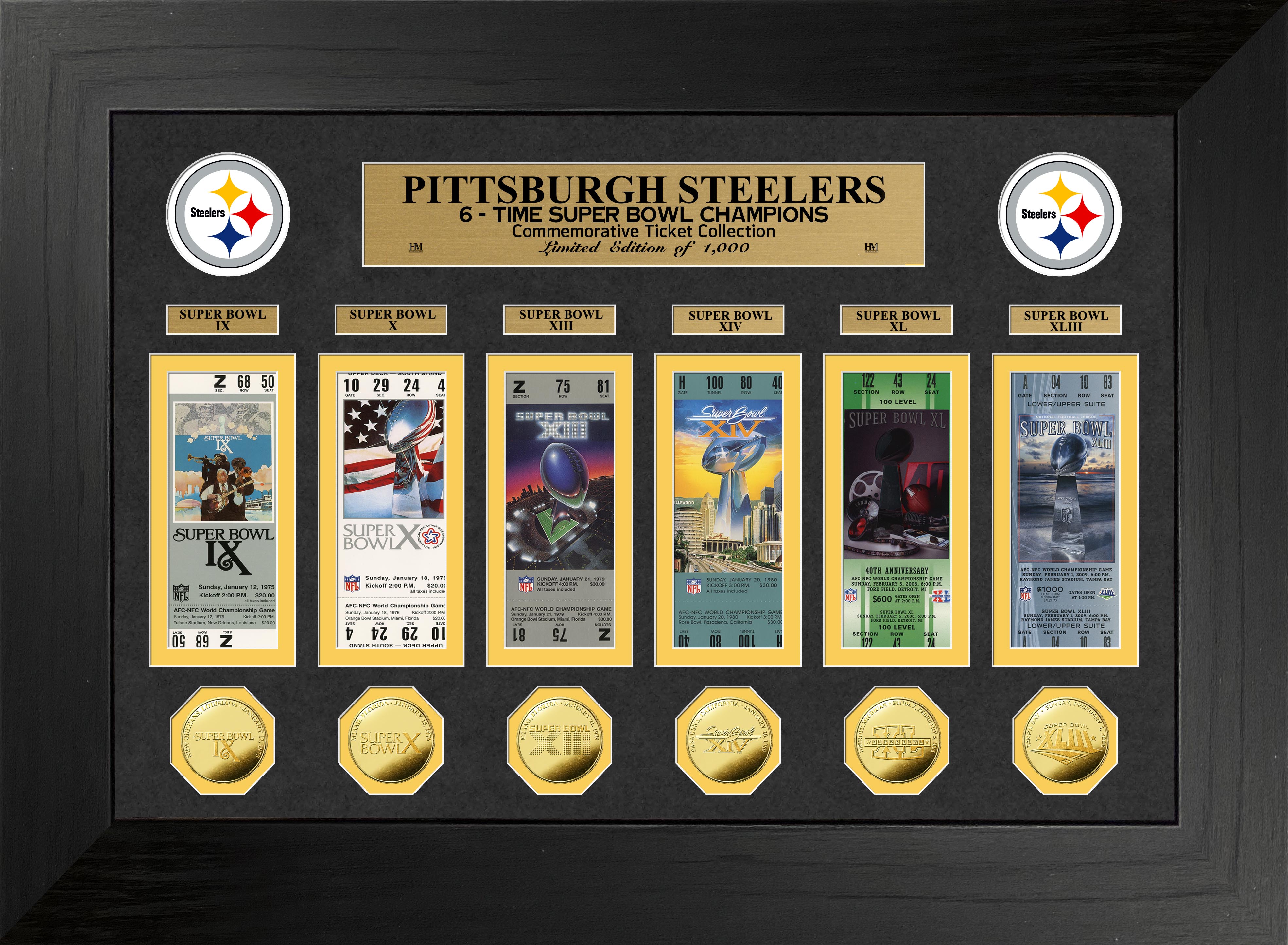 Pittsburgh Steelers 6-Time Super Bowl Champions Deluxe Gold Coin Ticket Collection