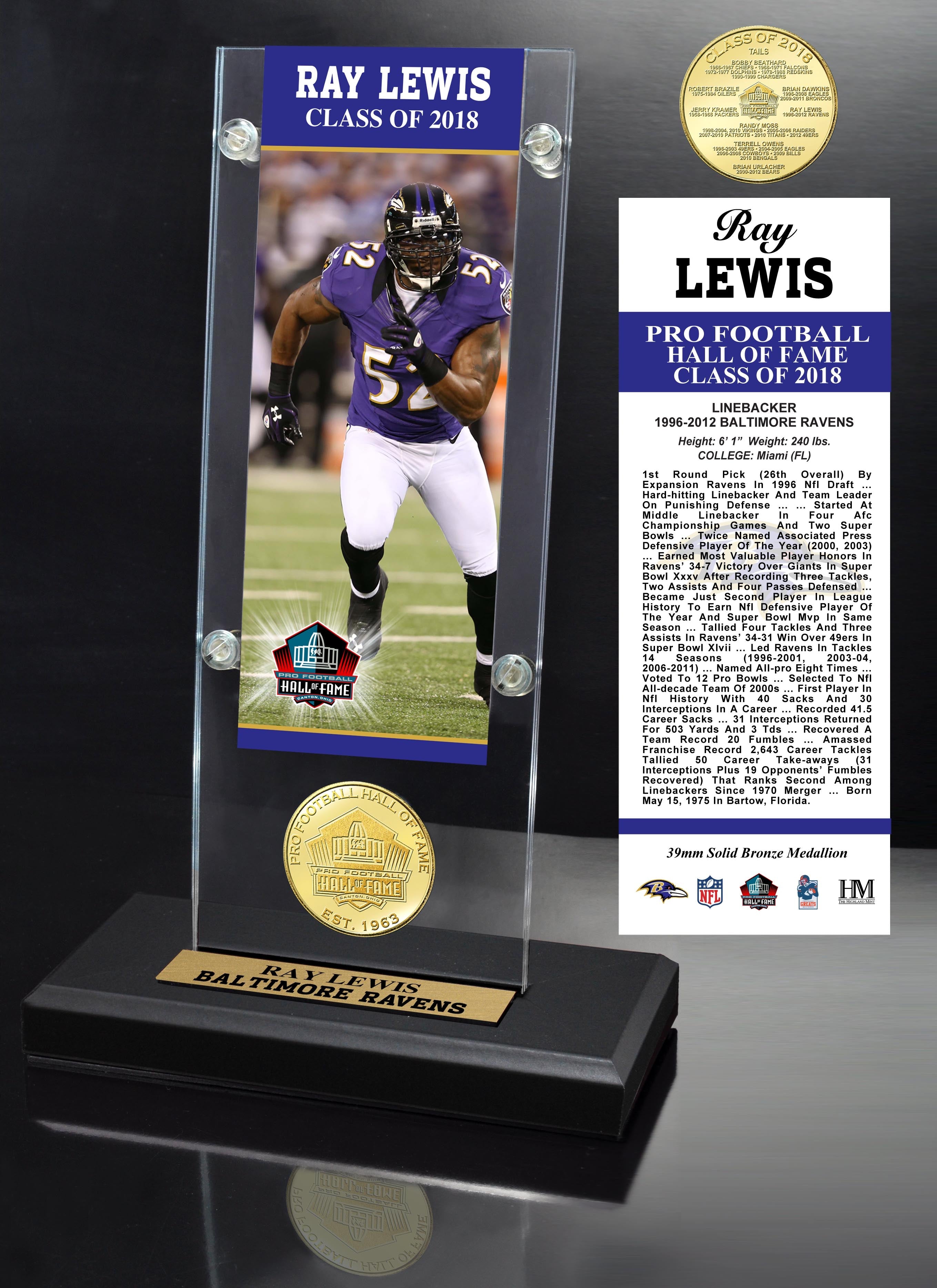 Ray Lewis 2018 Pro Football HOF Induction Ticket & Bronze Coin Acrylic Desk Top