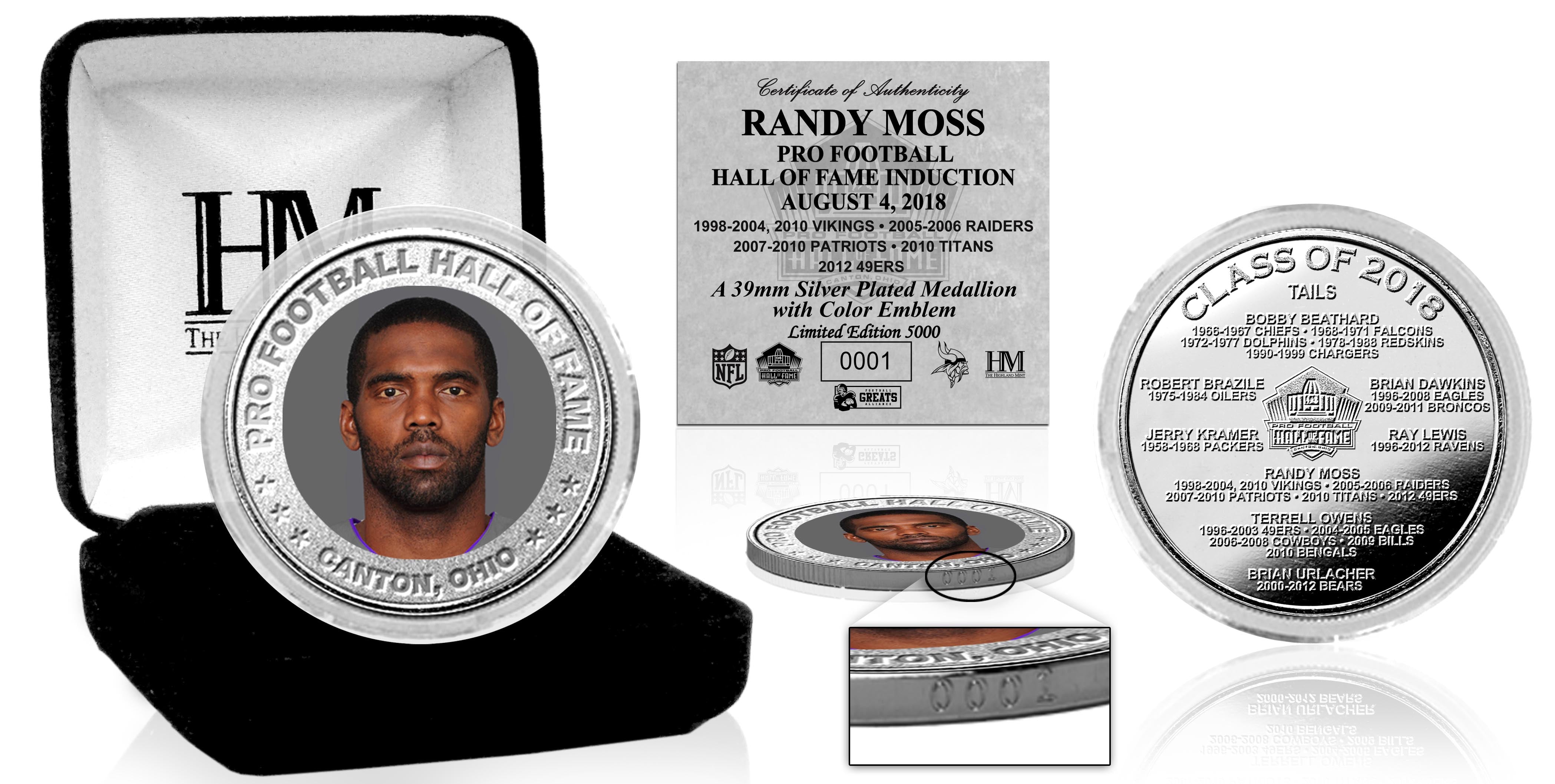 Randy Moss 2018 Pro Football HOF Induction Silver Color Coin