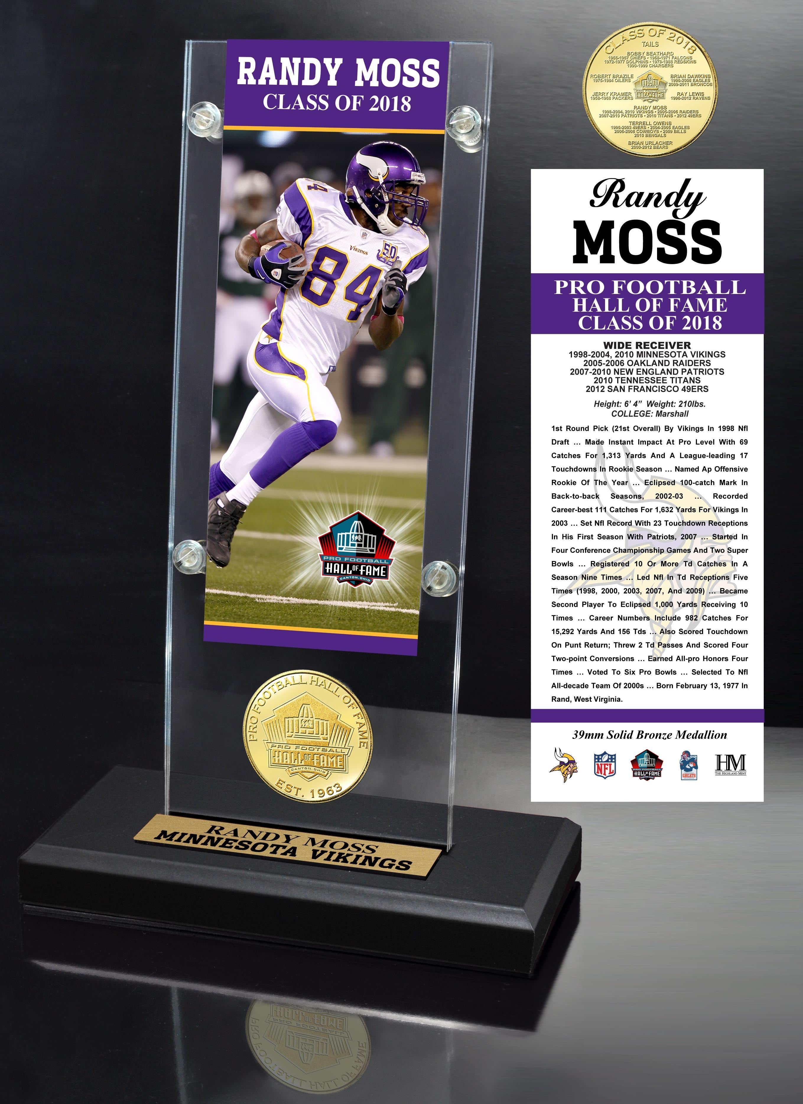 Randy Moss 2018 Pro Football HOF Induction Ticket & Bronze Coin Acrylic Desk Top