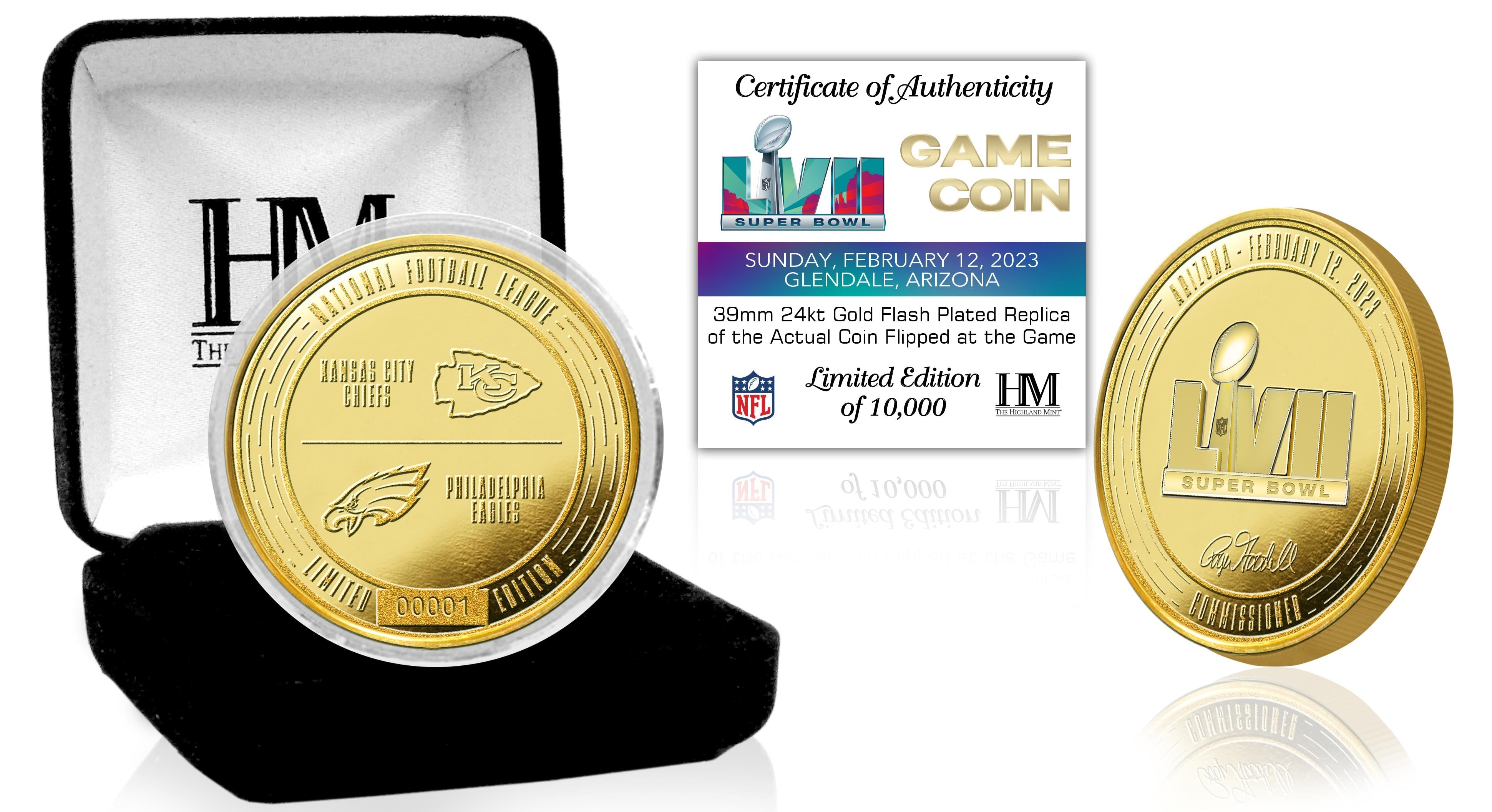 Highland Mint Chiefs / Eagles Super Bowl LVII Gold Flip Coin ,Round