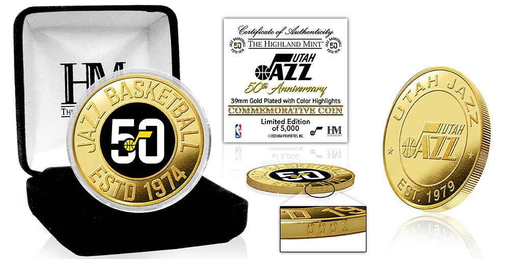 Utah Jazz 50th Anniversary Gold Mint Color Coin