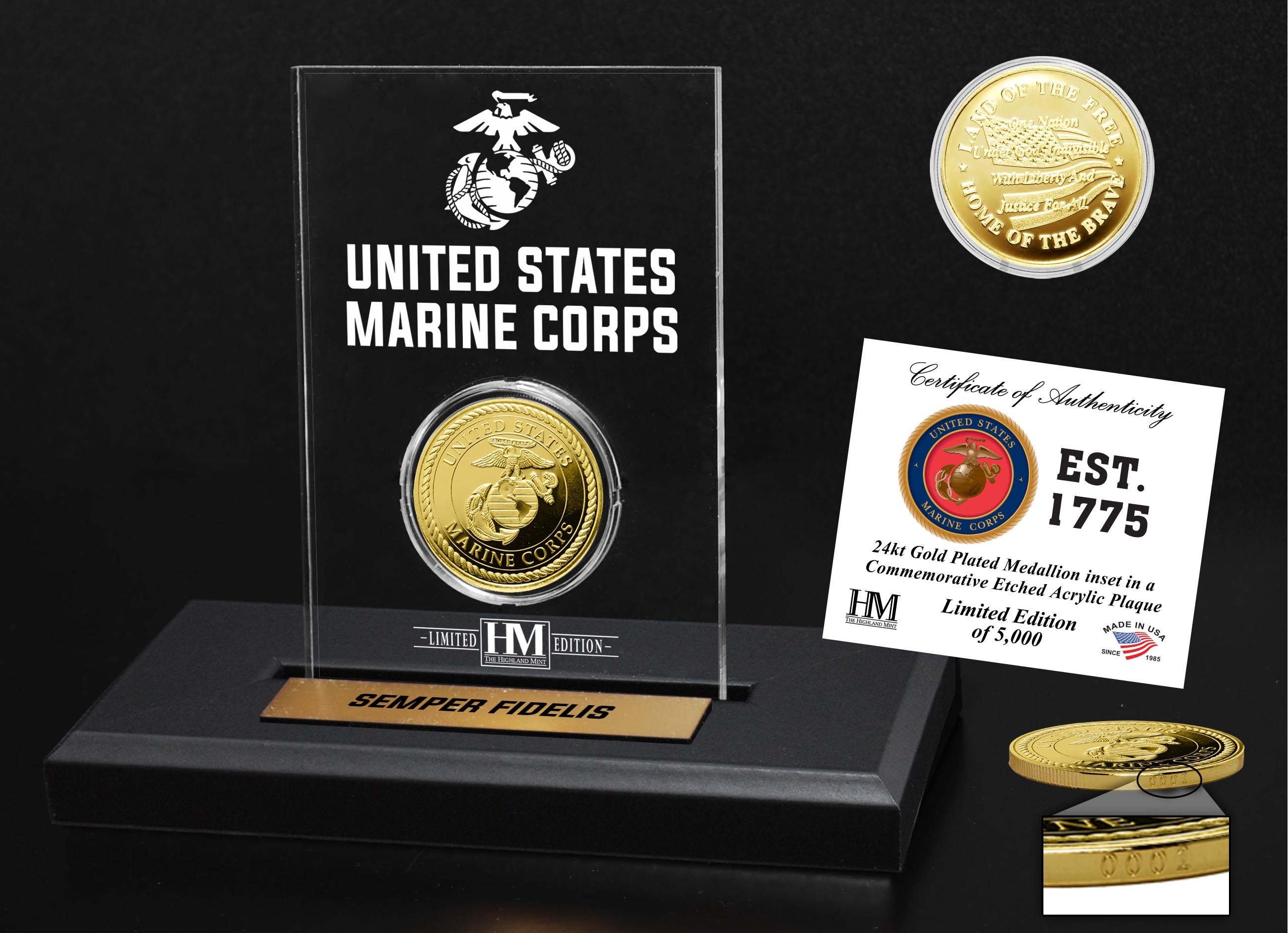 United States Marines Gold Coin Etched Acrylic
