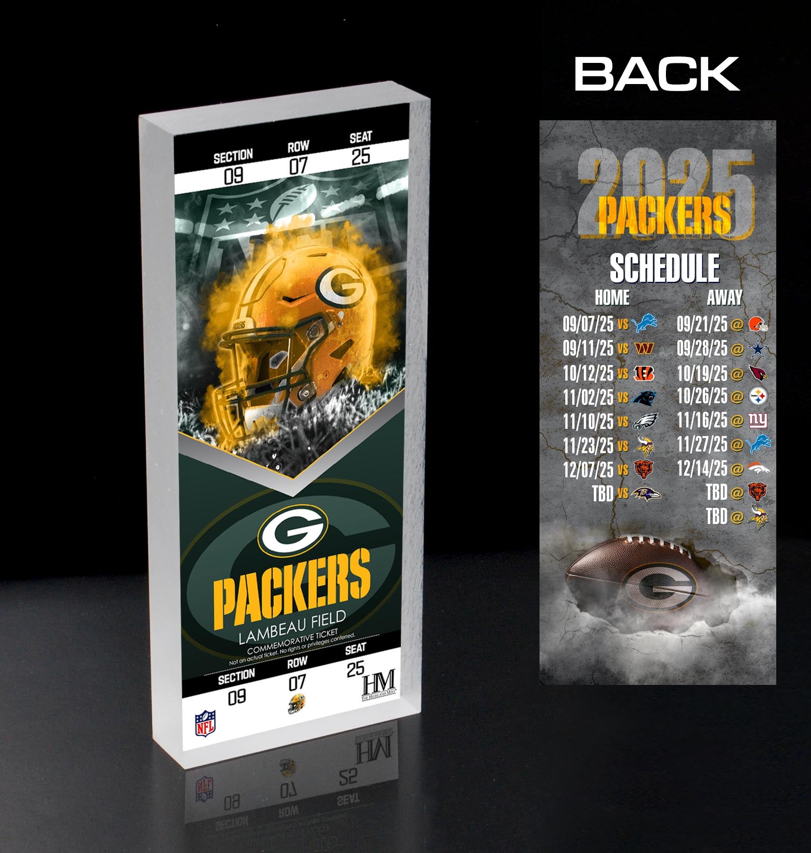 Green Bay Packers 2025 Schedule 3D Ticket BlocKart