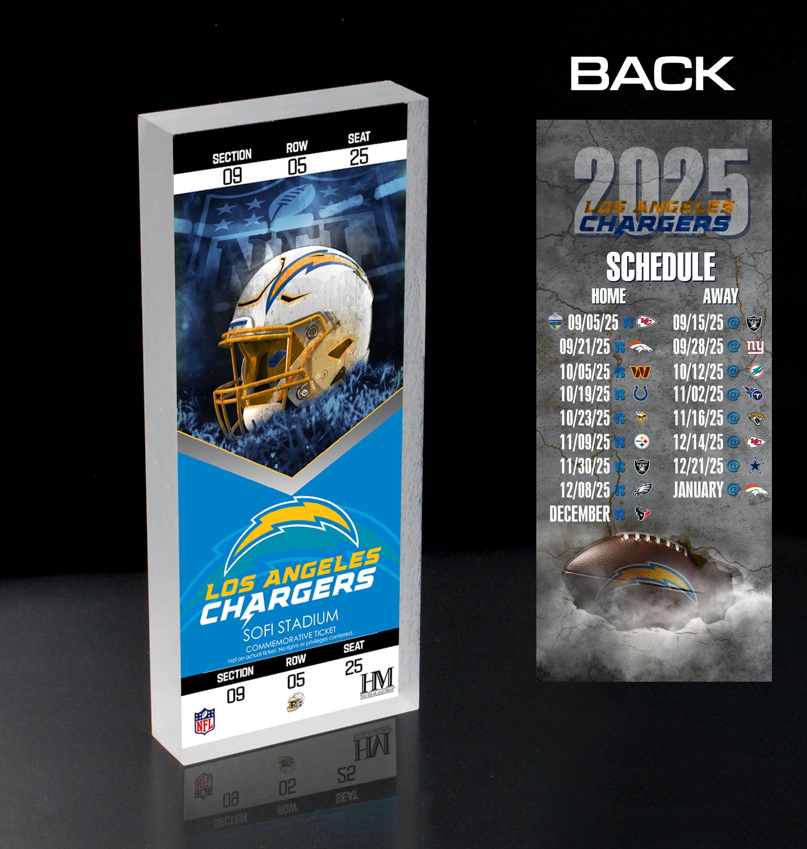 Los Angeles Chargers 2025 Schedule 3D Ticket BlocKart