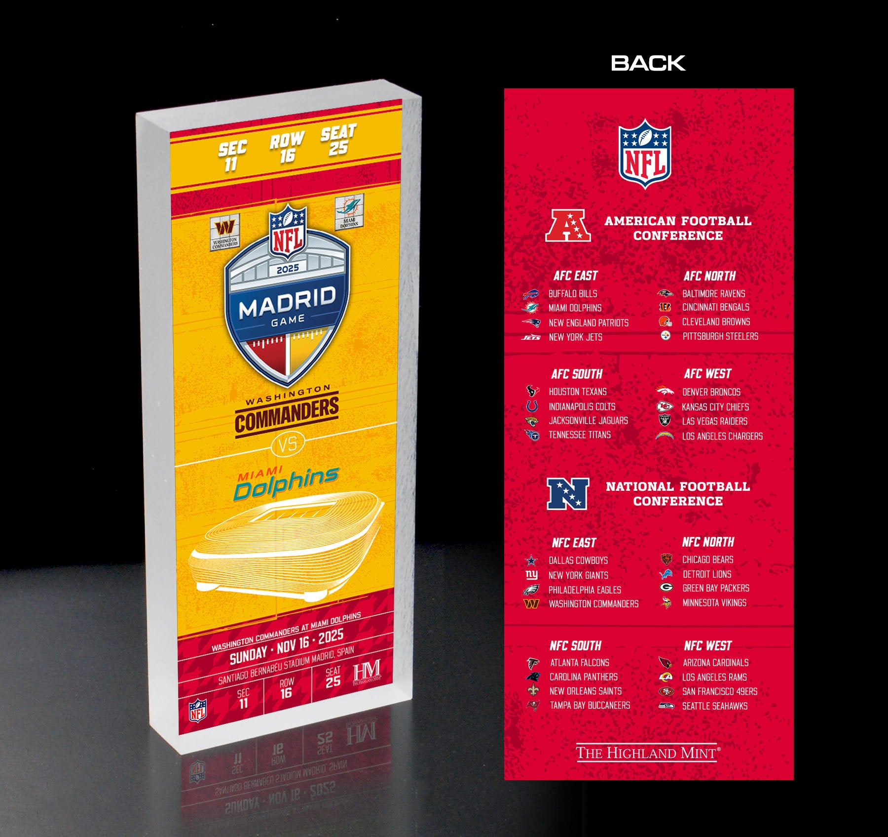 Washington Commanders vs. Miami Dolphins 2025 Madrid International Game Ticket BlocKart