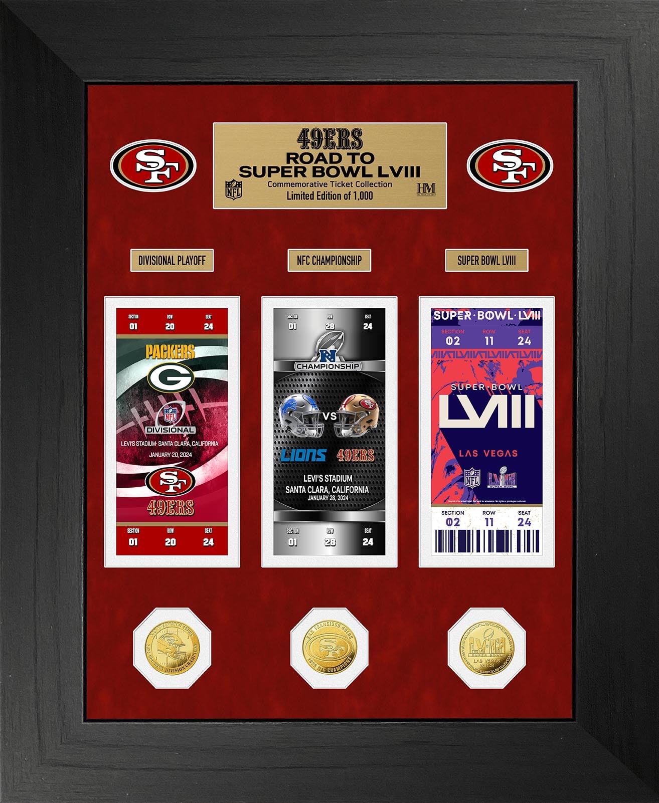 San Francisco 49ers Road to Super Bowl LVIII Deluxe Ticket and Gold Coin Photo Mint