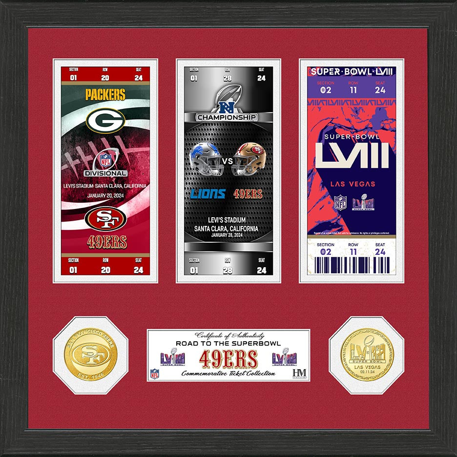 San Francisco 49ers Road to Super Bowl 58 Ticket and Bronze Coin Photo Mint - Framed