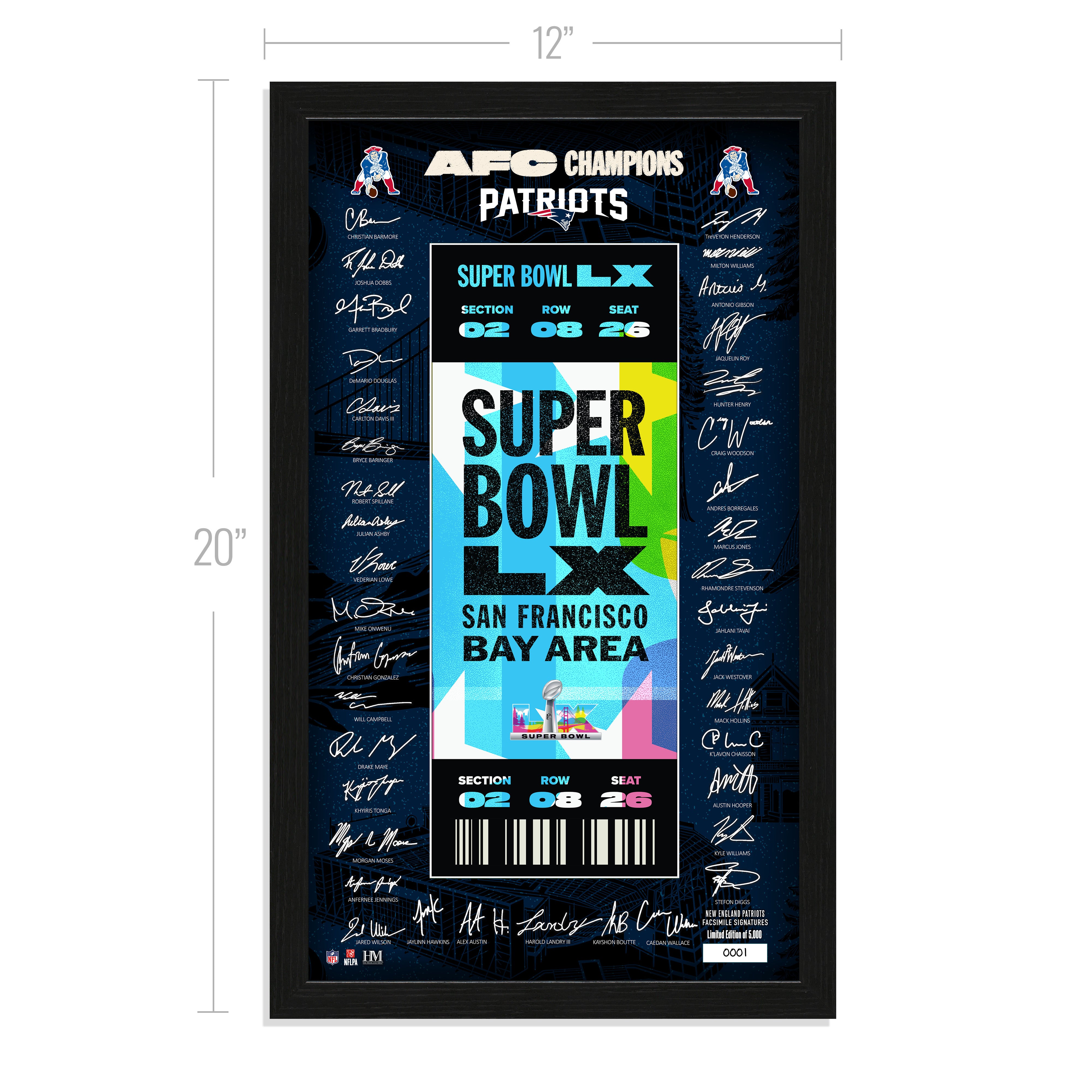 New England Patriots 2026 AFC Champions Super Bowl LX Signature Ticket Frame