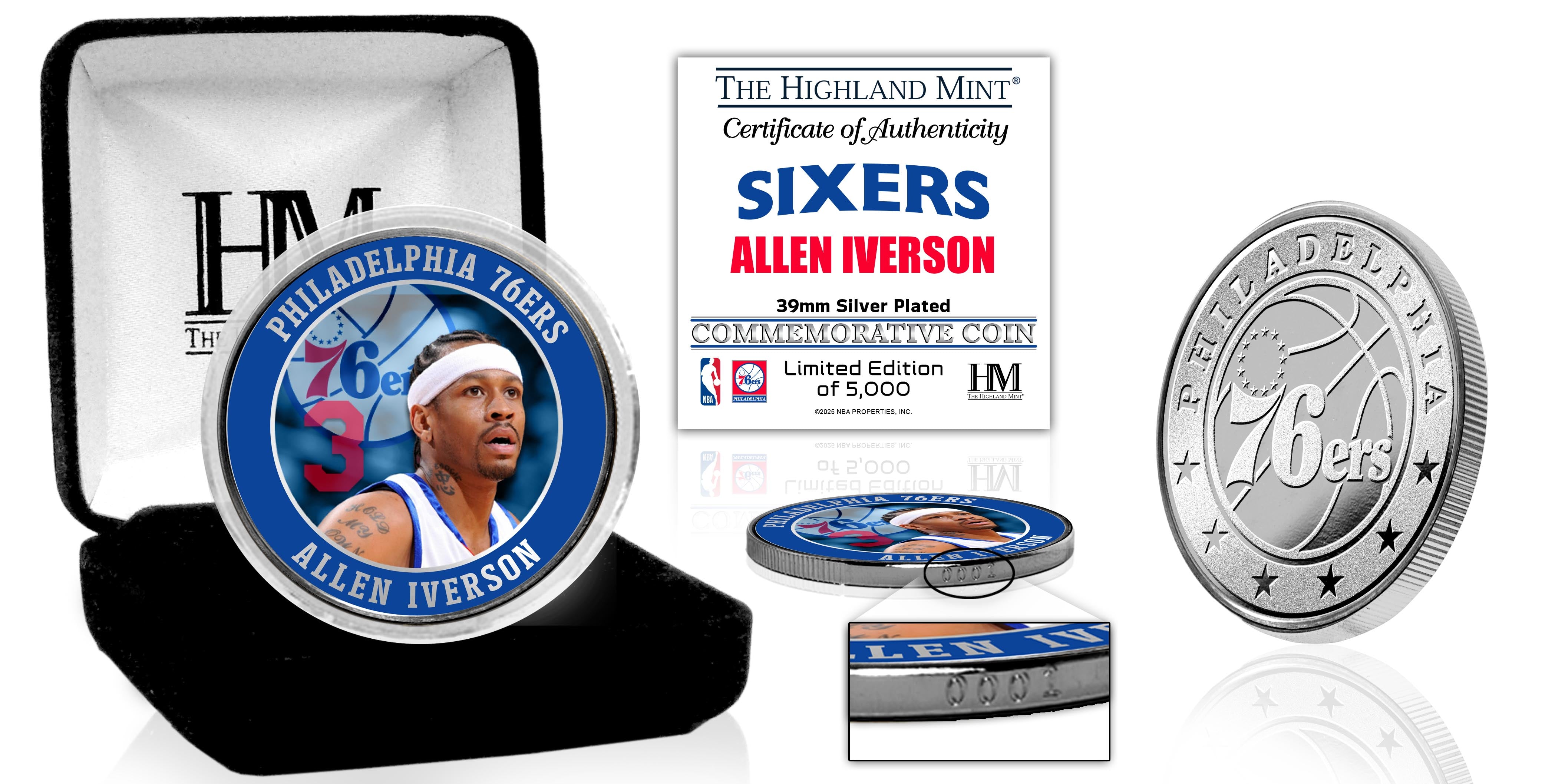 Allen Iverson Philadelphia 76ers Silver Plated Color Coin
