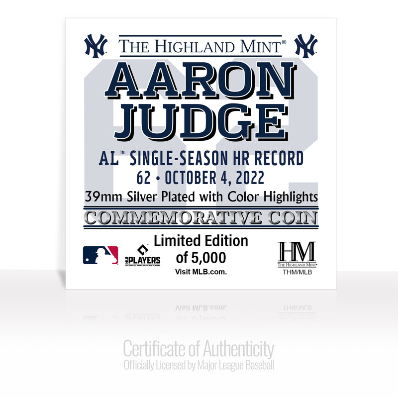 Aaron Judge AL Single Season Home Run Record 62 Silver Coin