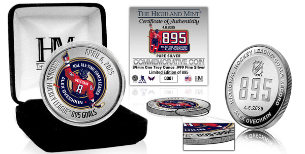 Alex Ovechkin NHL 895 Goals Record 1oz .999 Silver Coin