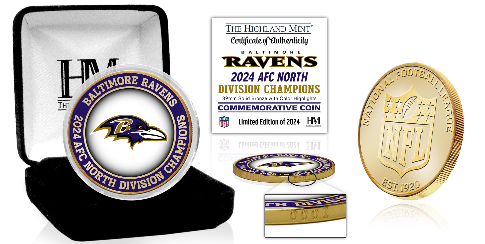 Baltimore Ravens AFC North Division Champions Bronze Color Coin - Coins