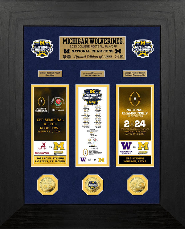 Michigan Wolverines 2023 CFP Champions Deluxe Road to Championship Gold Photo Mint