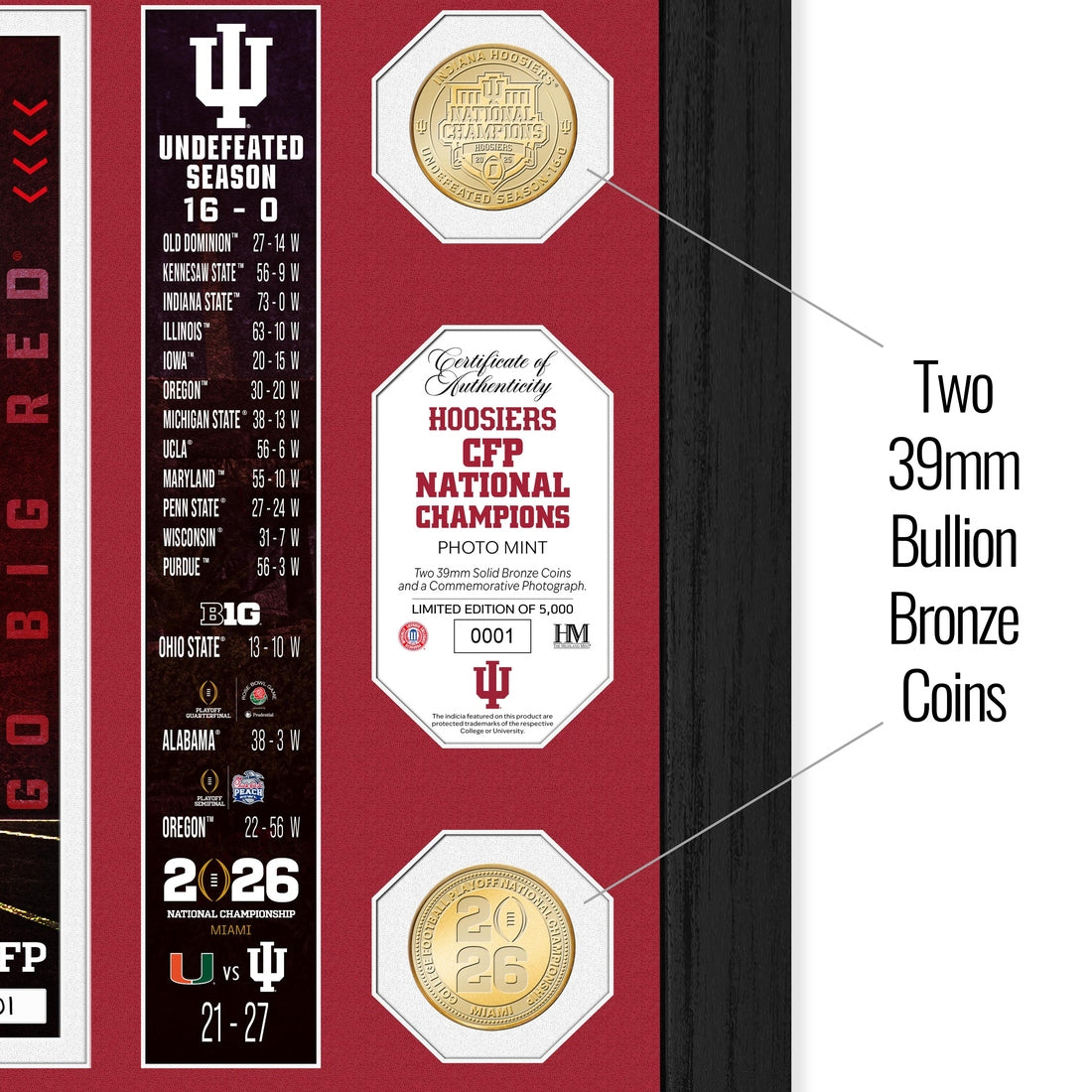 Indiana University 2025-26 CFP National Champions Team Force Bronze 2-Coin Photo Mint