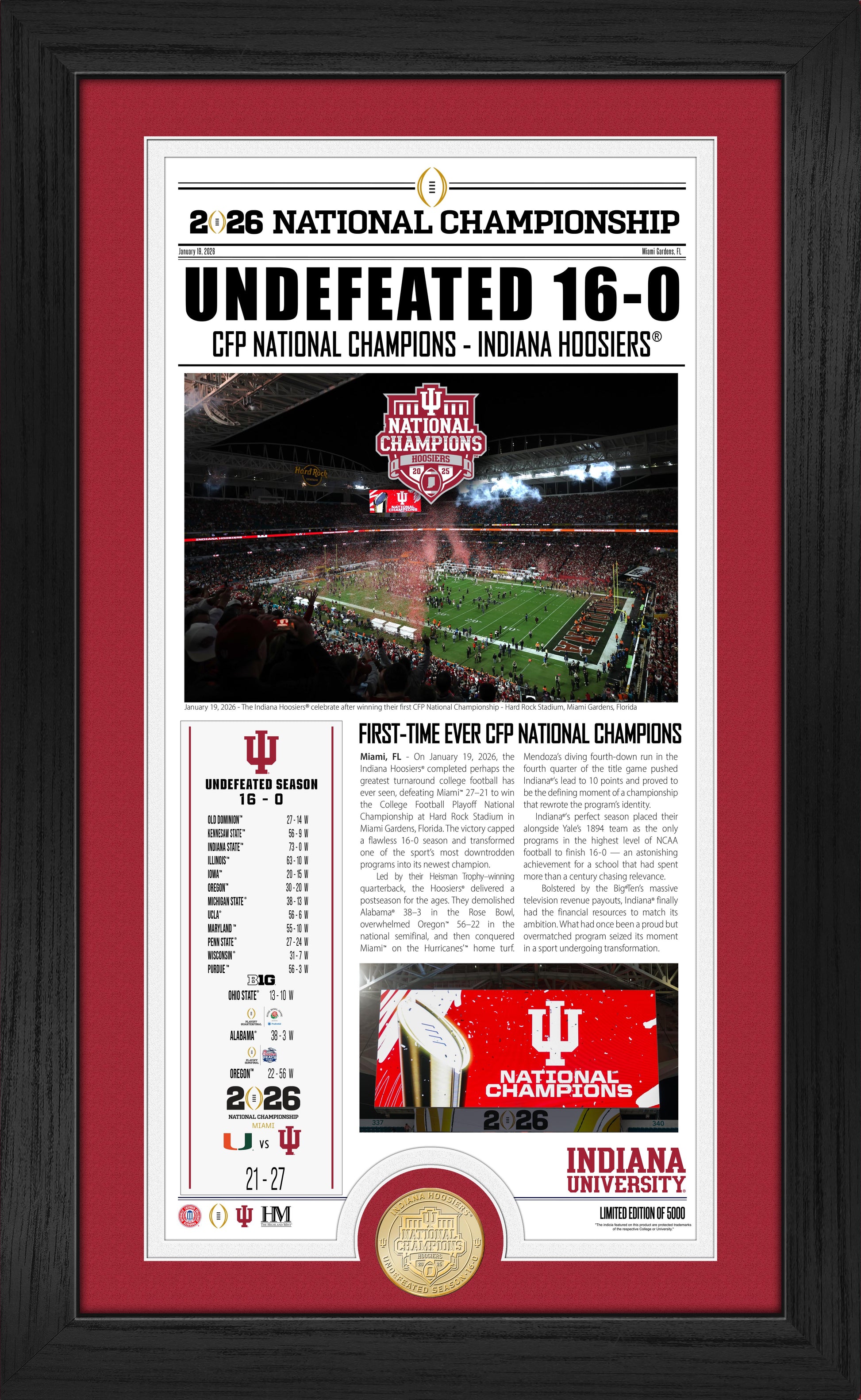 Indiana Hoosiers 2025-26 CFP Champions Front Page News Cover Bronze Coin Photo Mint