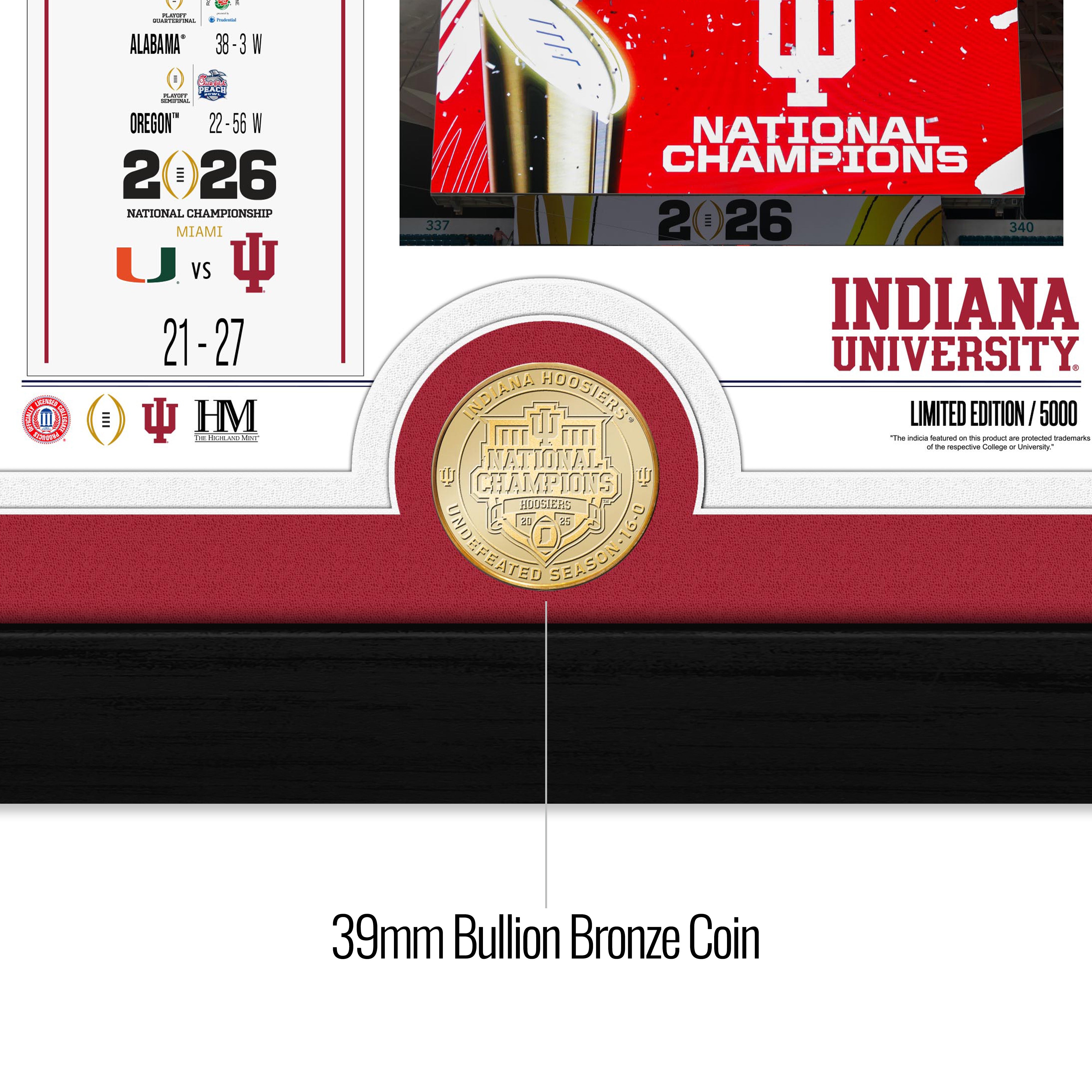 Indiana Hoosiers 2025-26 CFP Champions Front Page News Cover Bronze Coin Photo Mint