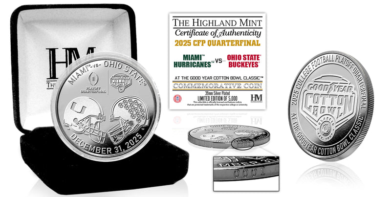 University of Miami vs. Ohio State 2025-26 Cotton Bowl Silver Plated Coin