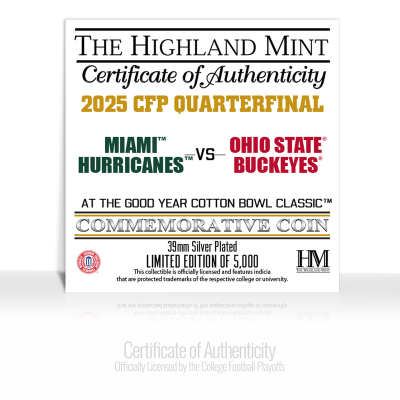 University of Miami vs. Ohio State 2025-26 Cotton Bowl Silver Plated Coin - Commemorative Coins Coins Made in USA 2026
