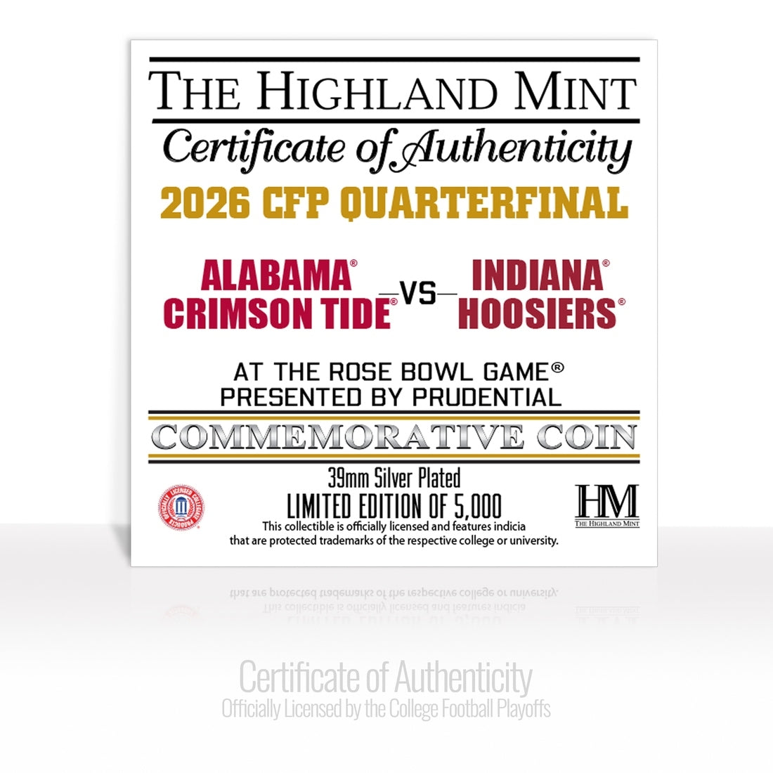 University of Alabama vs. University of Indiana 2025-26 Rose Bowl Silver Plated Coin - Commemorative Coins Coins Made