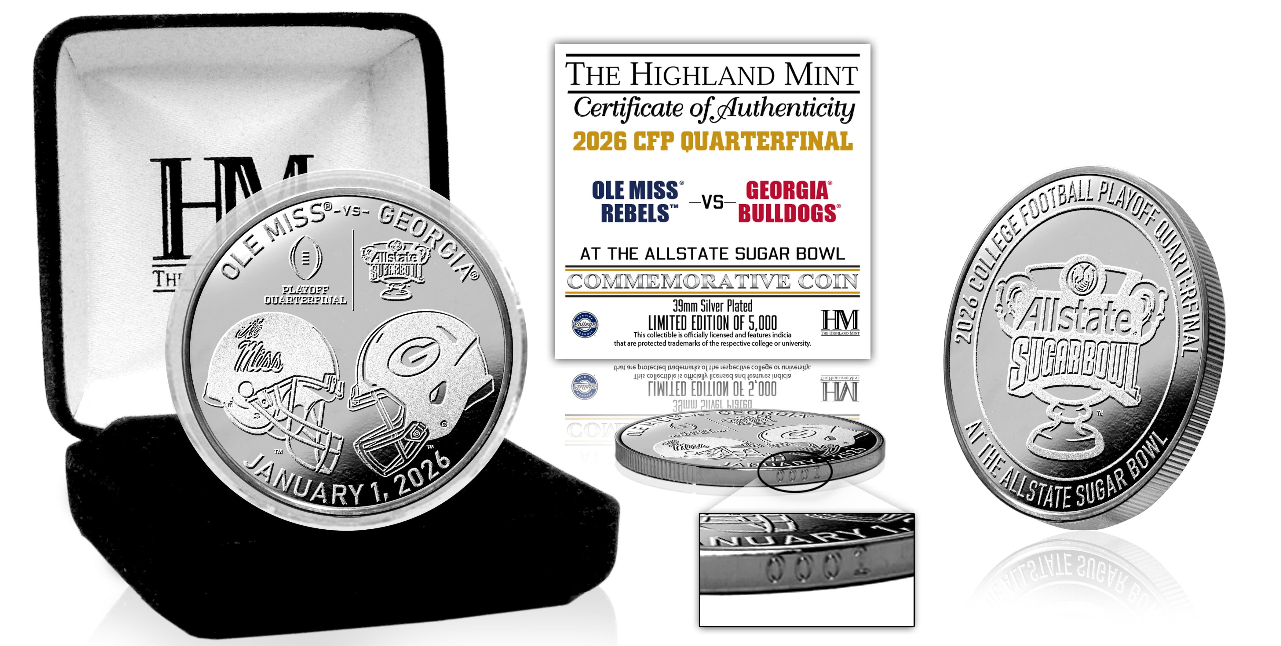 Ole Miss vs. University of Georgia 2025-26 Sugar Bowl Silver Plated Coin
