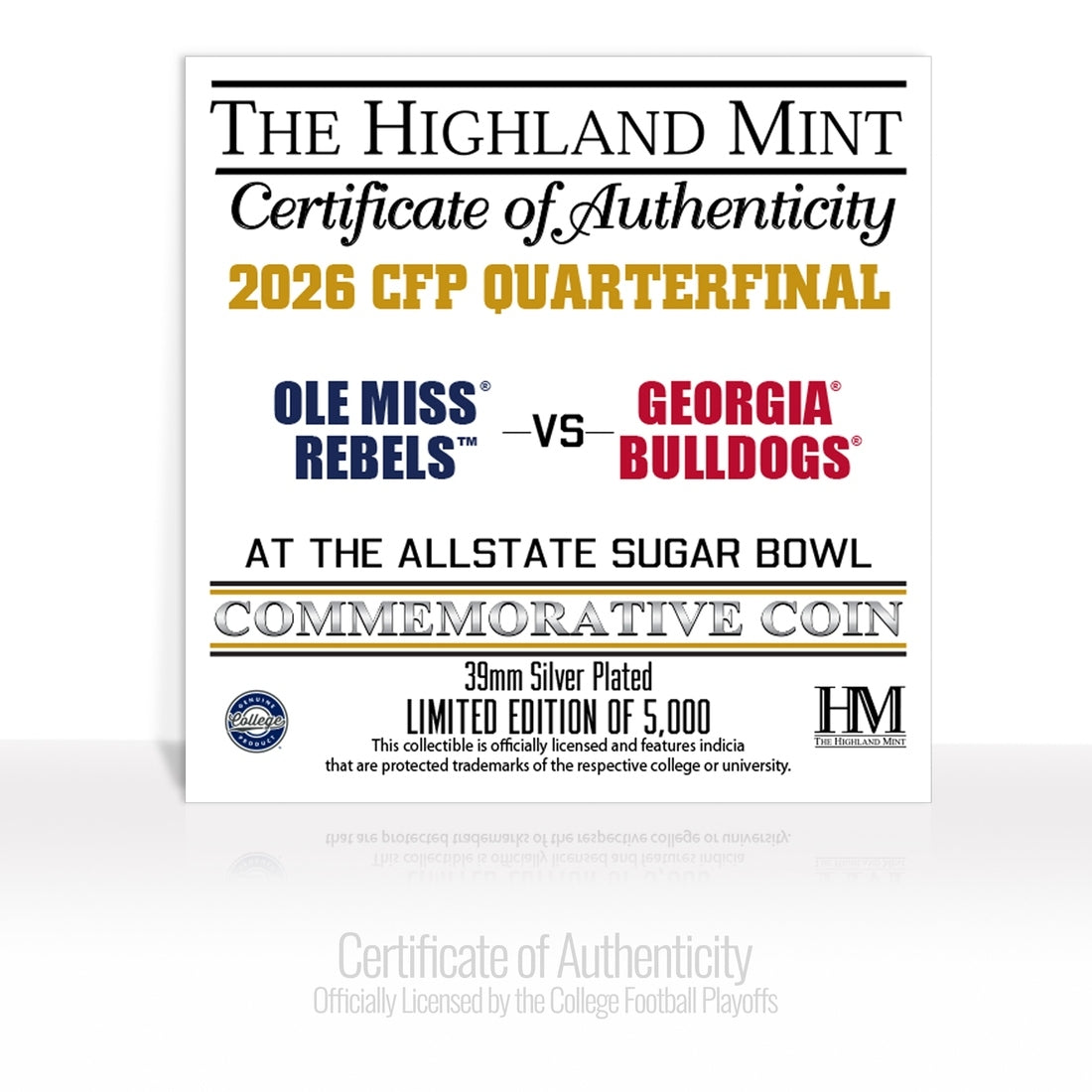 Ole Miss vs. University of Georgia 2025-26 Sugar Bowl Silver Plated Coin - Commemorative Coins Coins Made in USA 2026