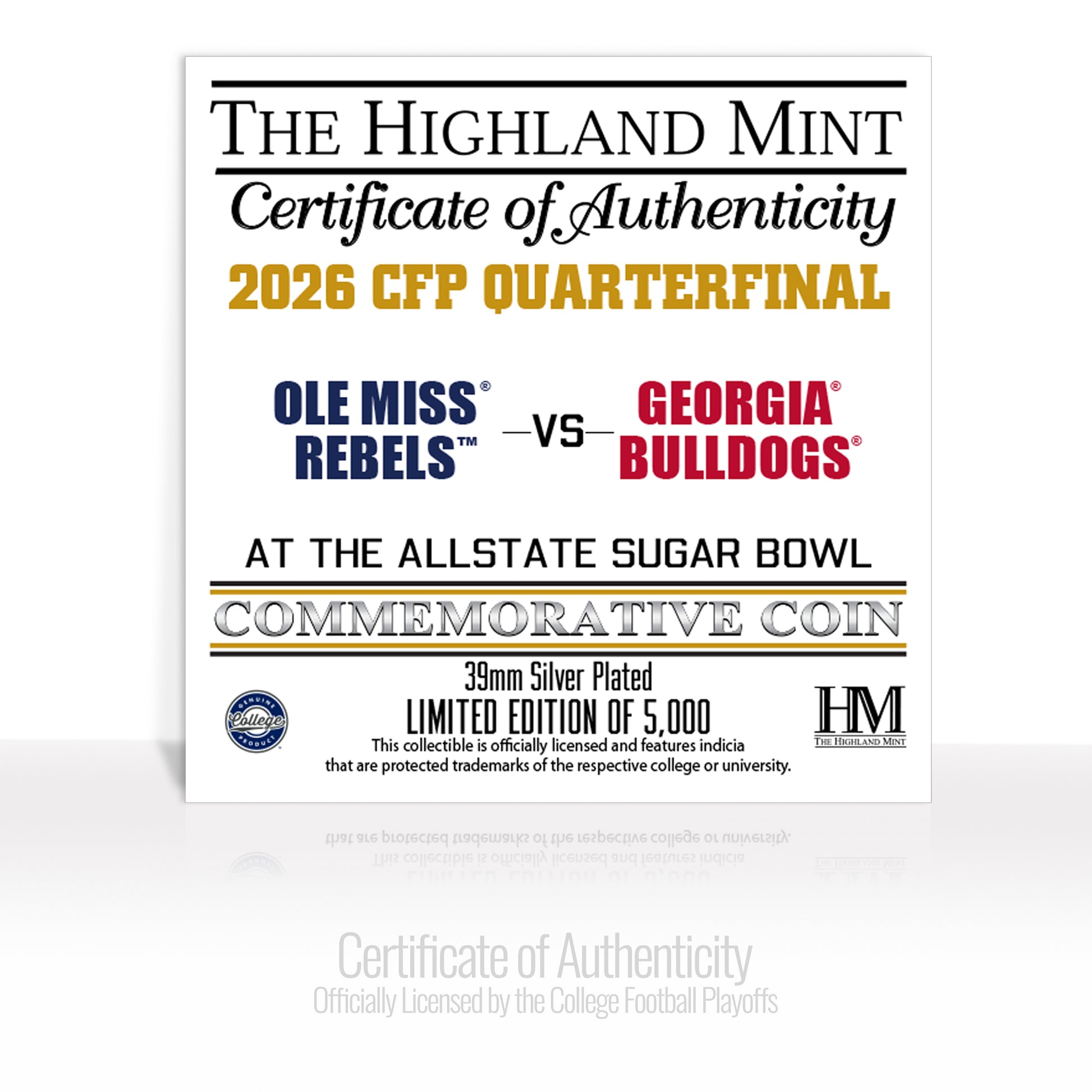 Ole Miss vs. University of Georgia 2025-26 Sugar Bowl Silver Plated Coin - Commemorative Coins Coins Made in USA 2026
