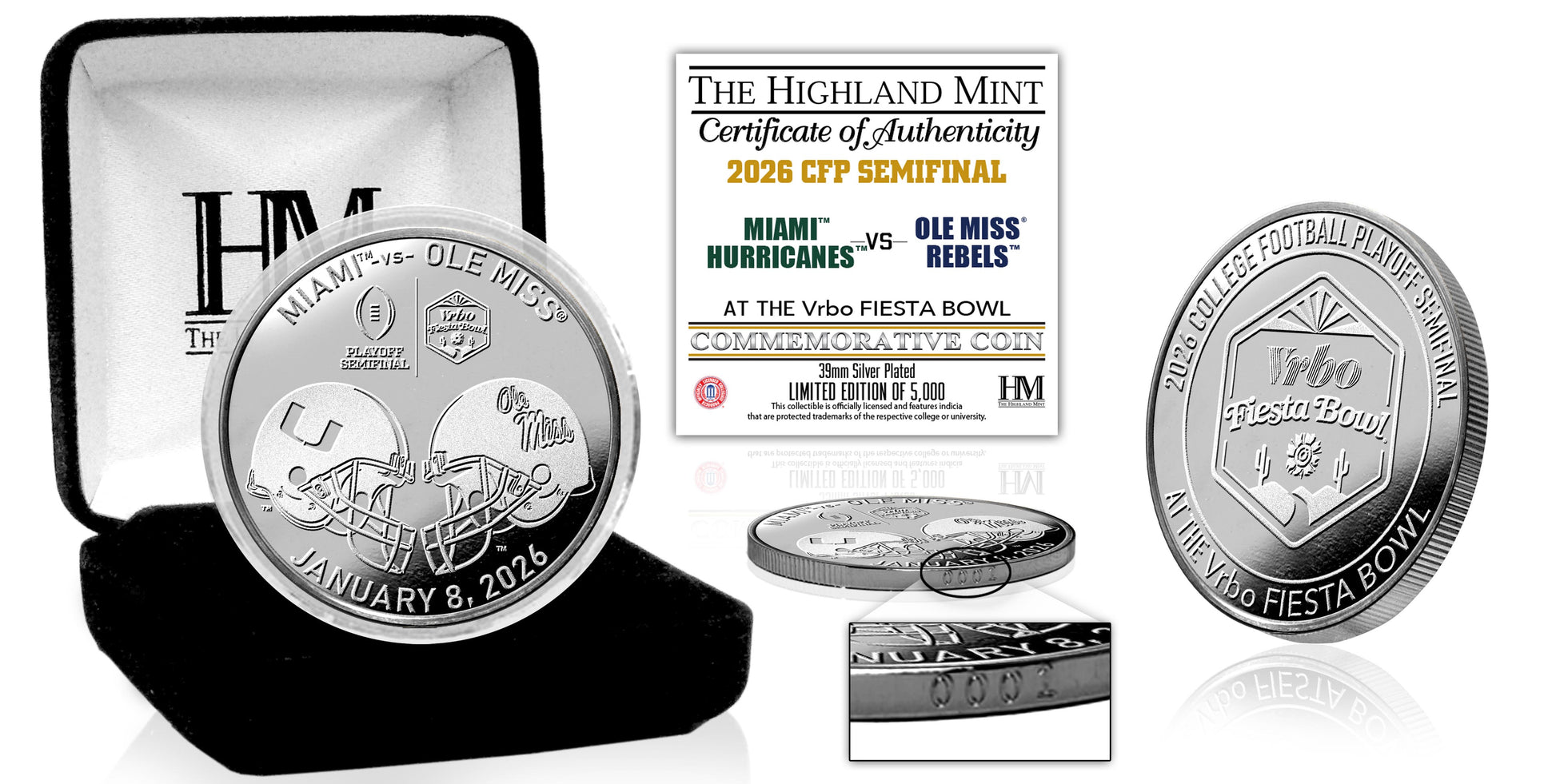 Ole Miss vs. University of Miami 2025-26 CFP Fiesta Bowl Silver Plated Game Coin