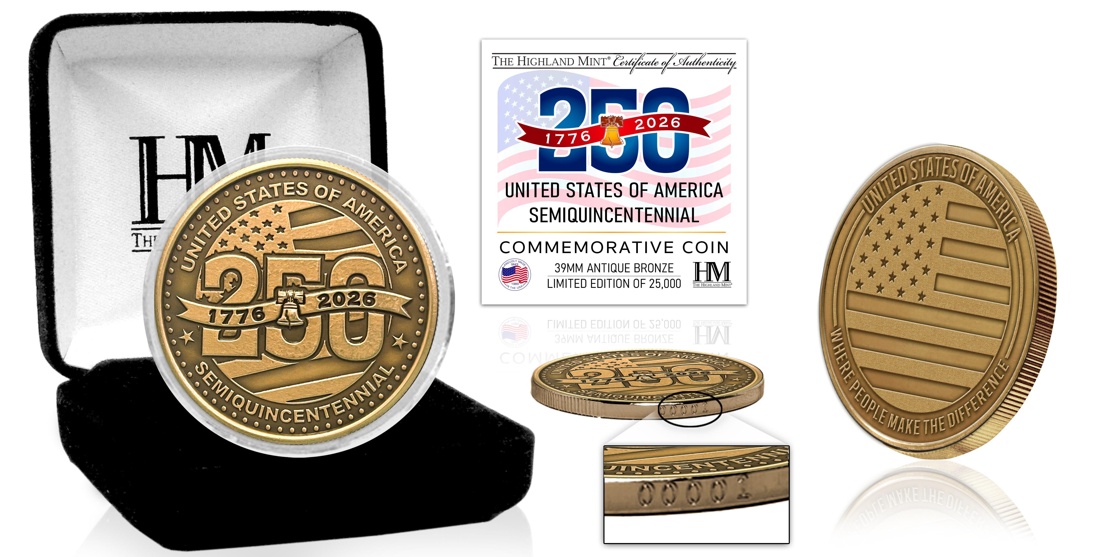 USA 250th Semiquincentennial Anniversary Antique Bronze Coin – The