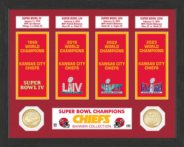 Kansas City Chiefs 4x Banner Collection Bronze Coin Photo Mint - Framed