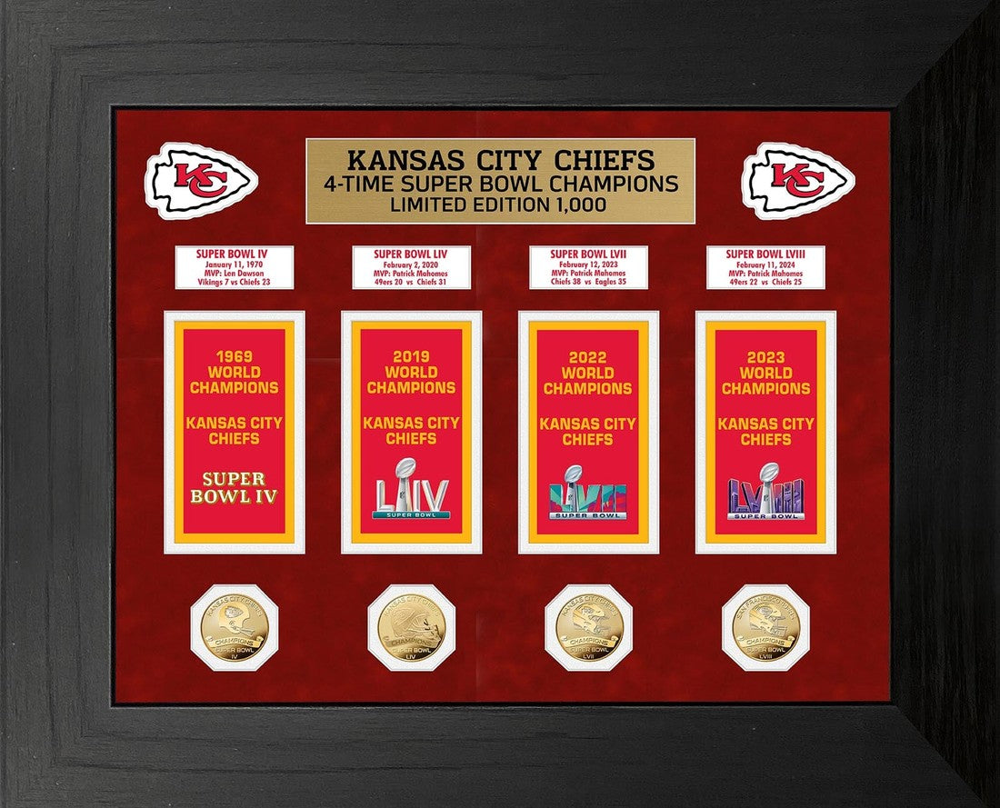 Kansas City Chiefs Deluxe Banner Collection GOLD Coin Photo Mint - Framed