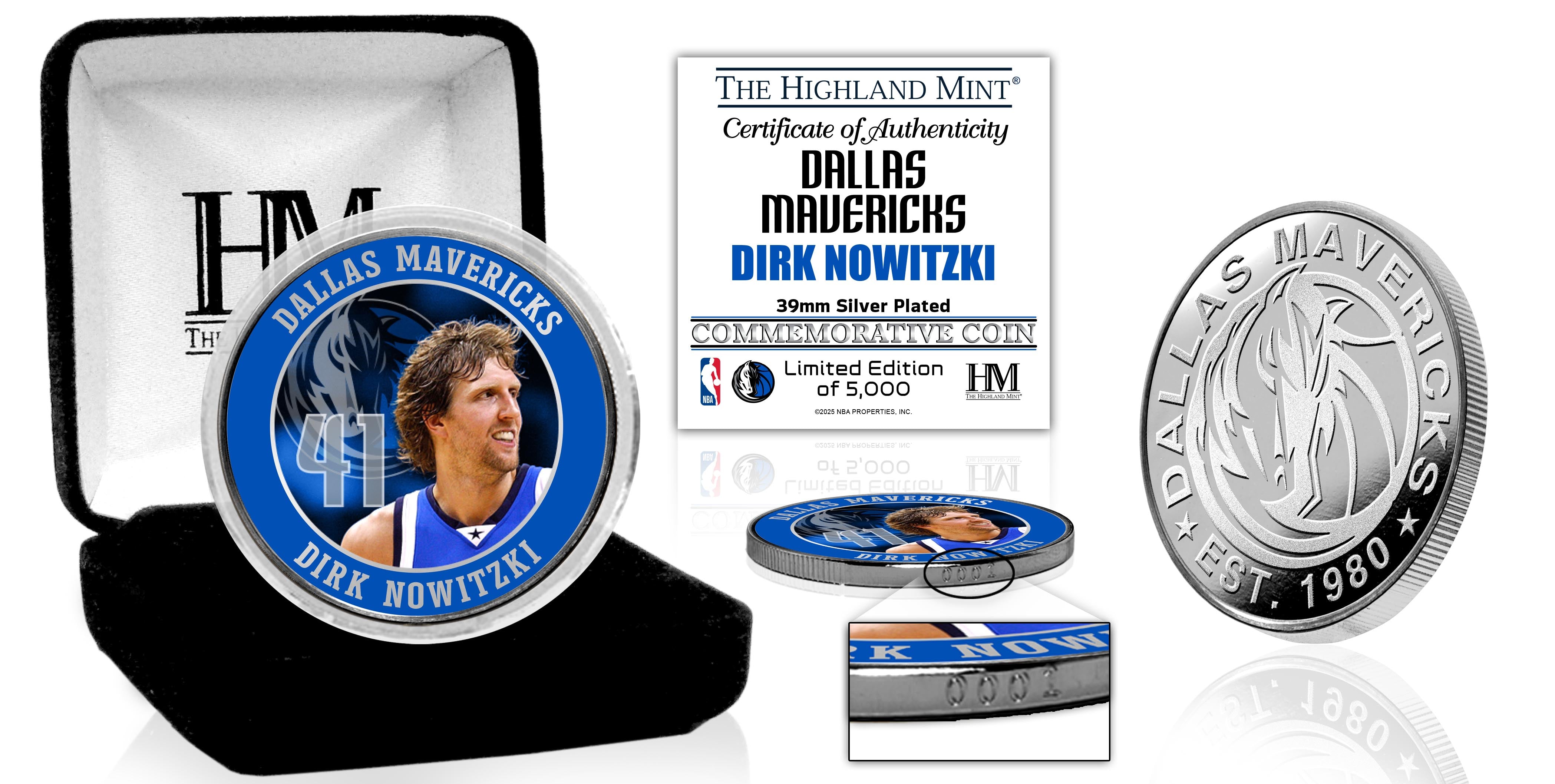 Dirk Nowitzki Dallas Mavericks Silver Plated Color Coin