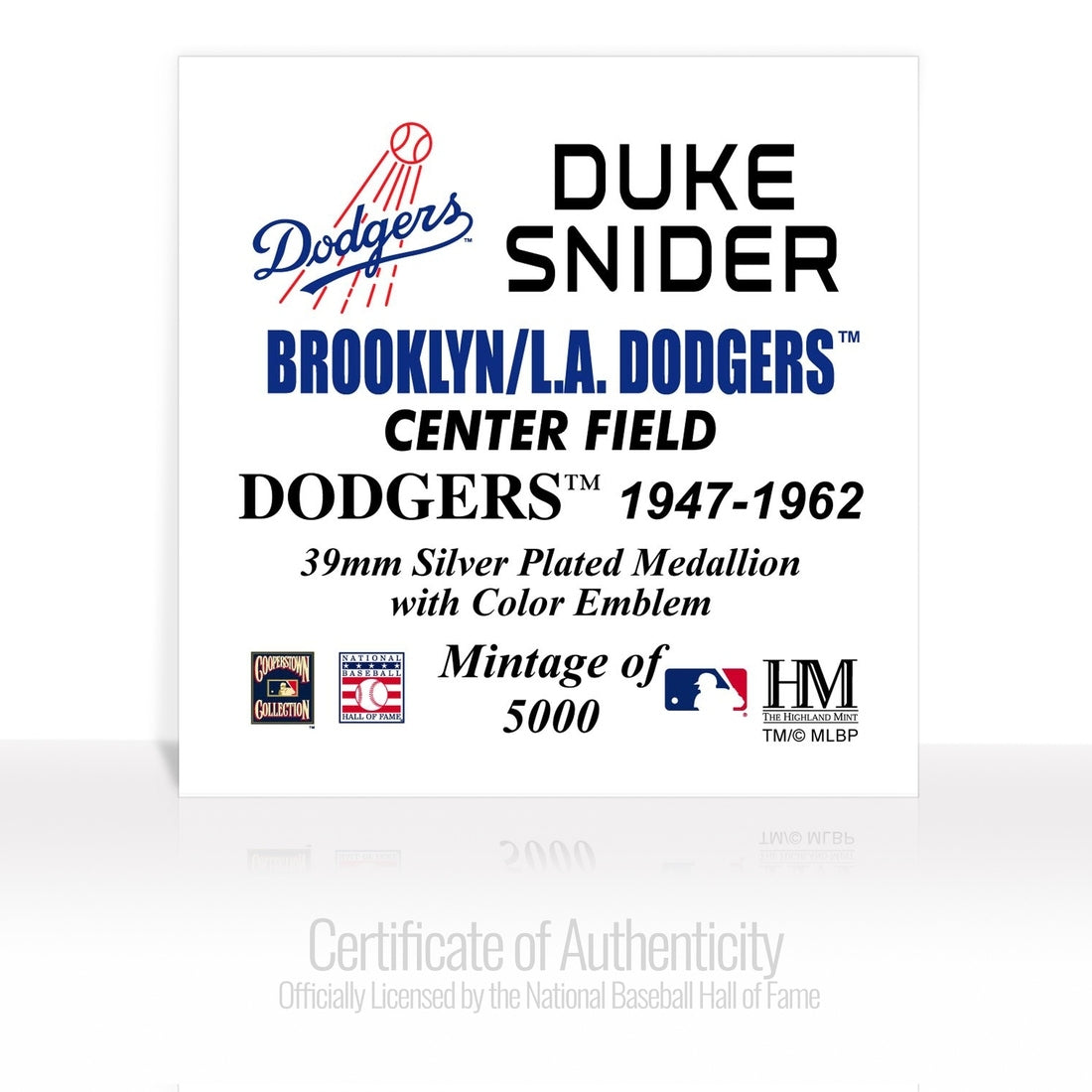 Duke Snider Baseball Hall of Fame Silver Color Coin